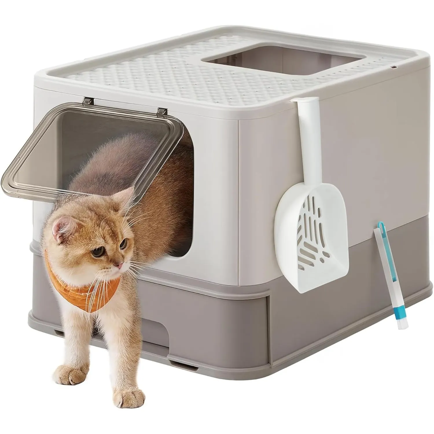 Feandrea Katzenklo, Katzentoilette, mit Deckel, ausziehbares Tablett, Schaufel, Bürste, für Katzen bis 15 kg, weniger S…