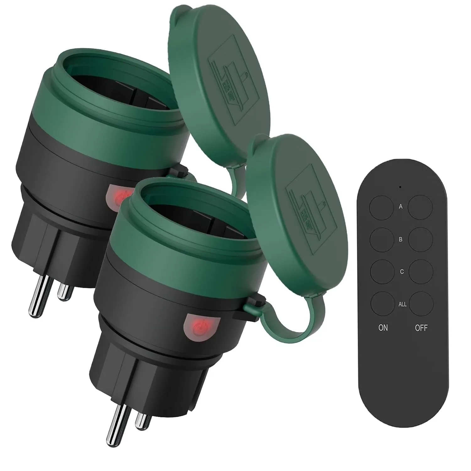 Funksteckdosen mit fernbedienung Aussen, IP44 Wasserdicht Steckdosen Set 1+2, 2300 Watt, für den Außenbereich, 80M Reic…