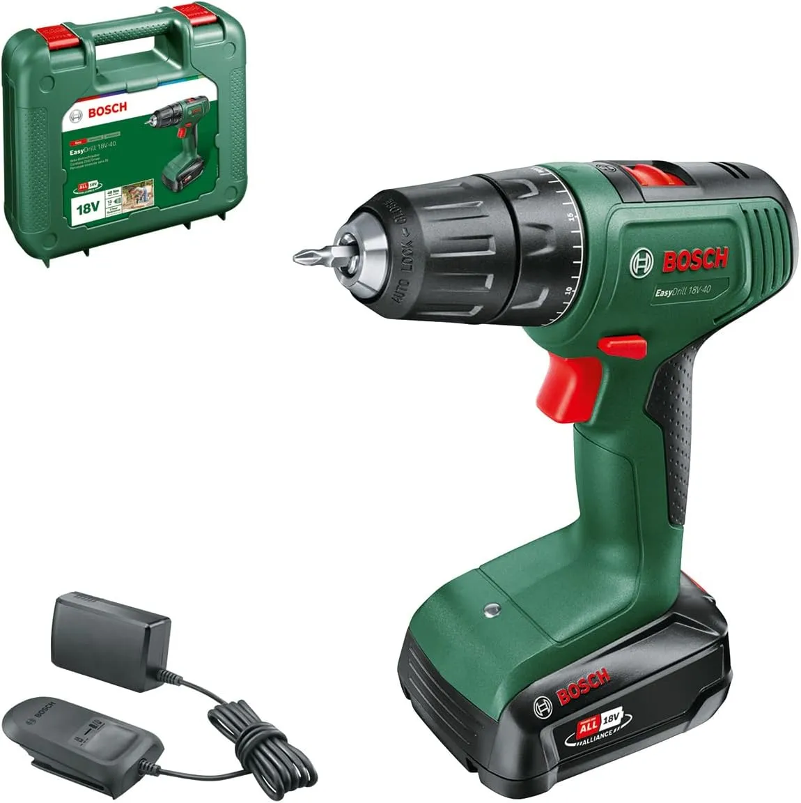 Bosch Akkuschrauber EasyDrill 18V-40 (Schrauben oder Bohren in Holz, Metall und Kunststoff; 18 Volt System; 1x Akku 2,0…
