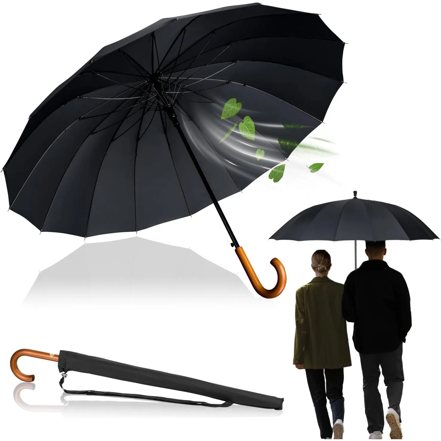 LOGAN & BARNES Stockschirm Sturmfest Ø120cm mit hochwertigem Echtholzgriff und geräuschloser Gummispitze - XXL Regensch…