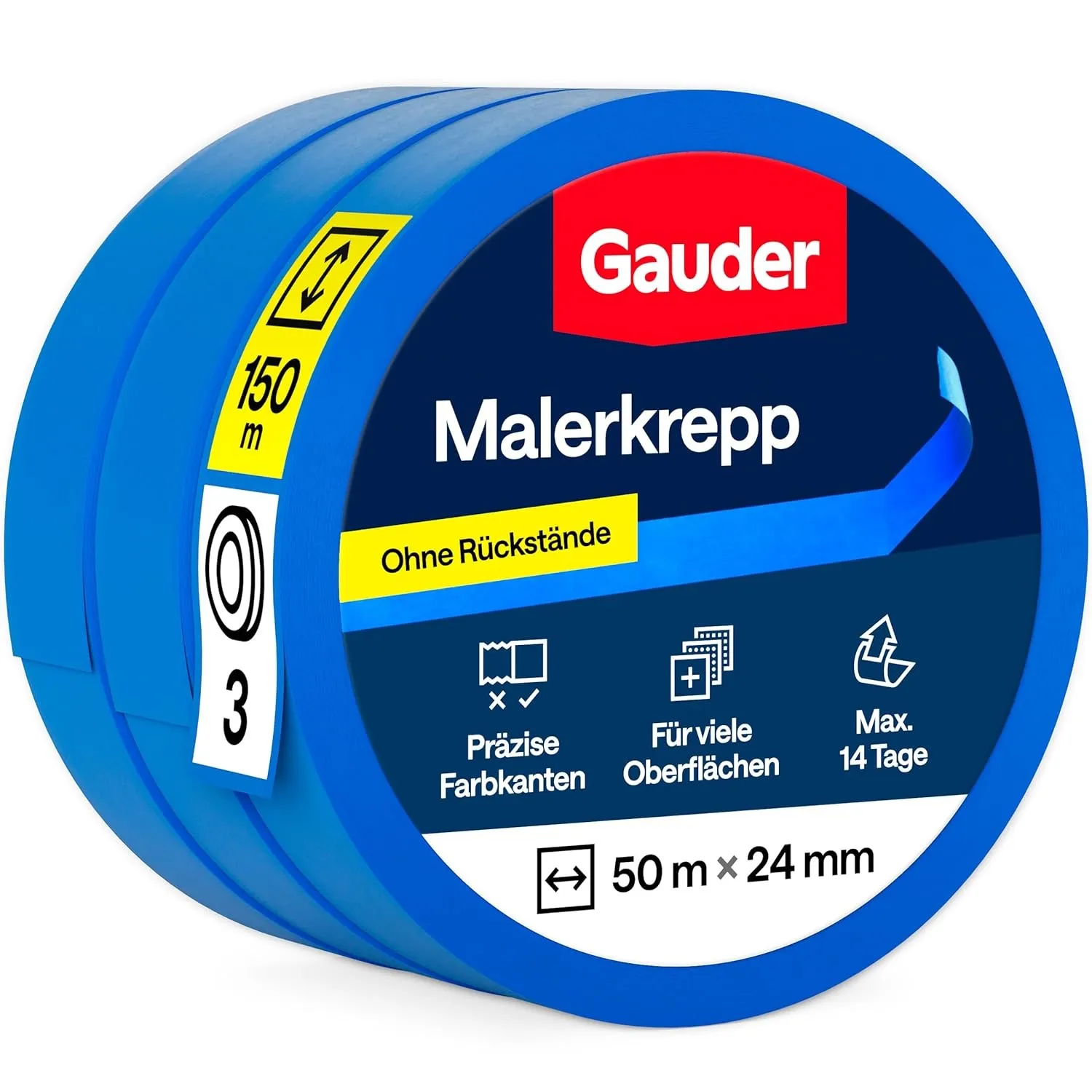 GAUDER Malerkrepp für präzise Farbkanten - Kreppband für Malerarbeiten - Malerband & Abdeckband blau - Abklebeband Male…