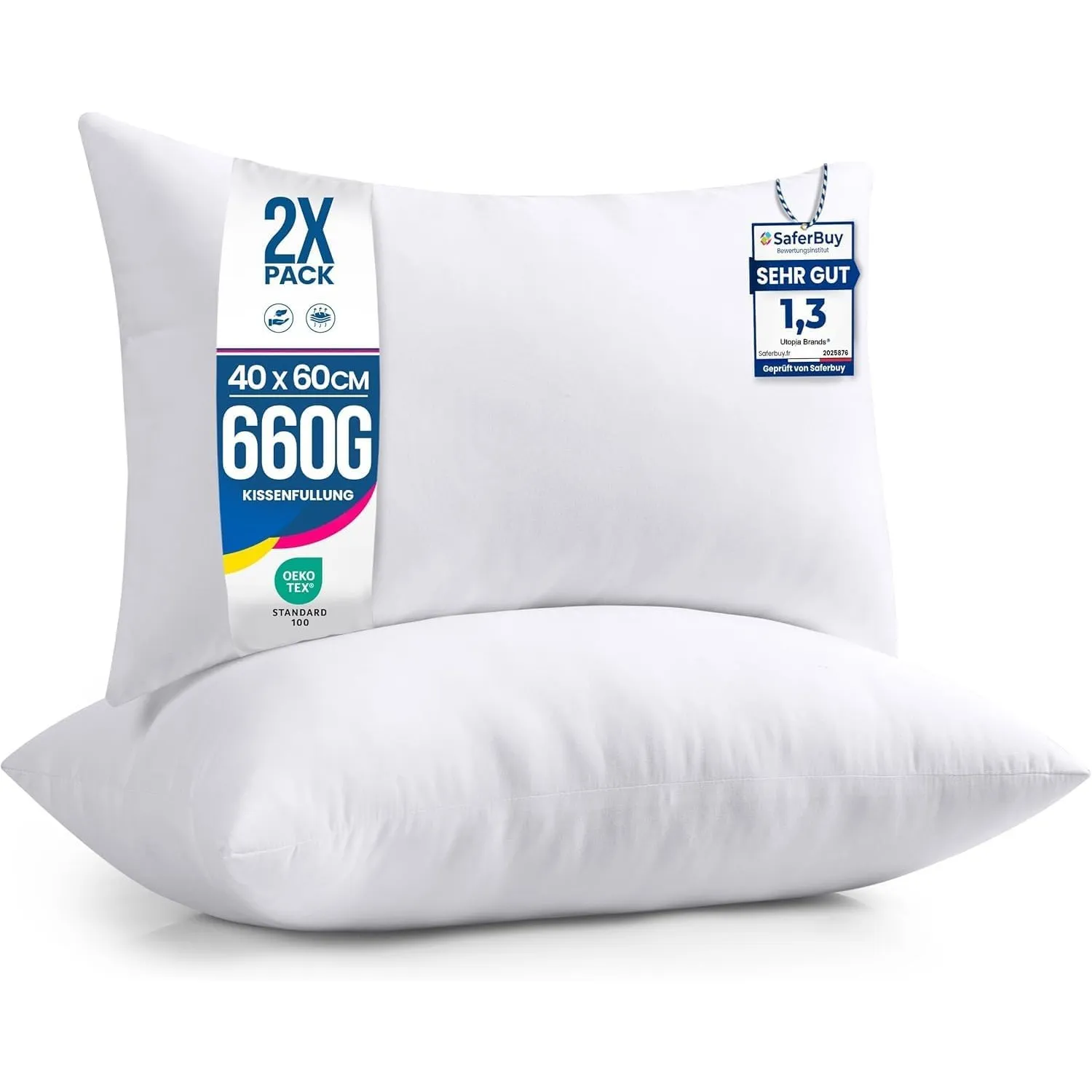 Utopia Bedding Kissenfüllung 40x60 2er Set Innenkissen Kissen Sofakissen | Weiß Mikrofaserbezug mit weicher Polyesterfü…