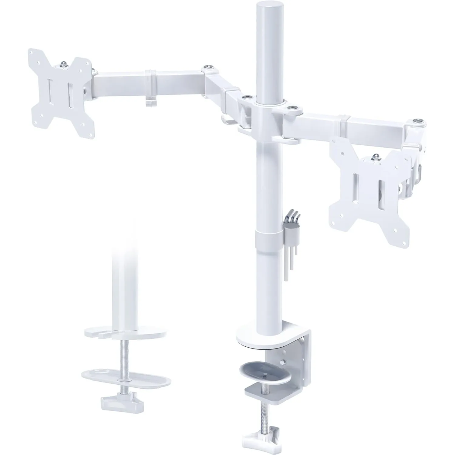 BONTEC Monitor Halterung 2 Monitore für 13-27 Zoll, 10 kg pro Arm, Weiß