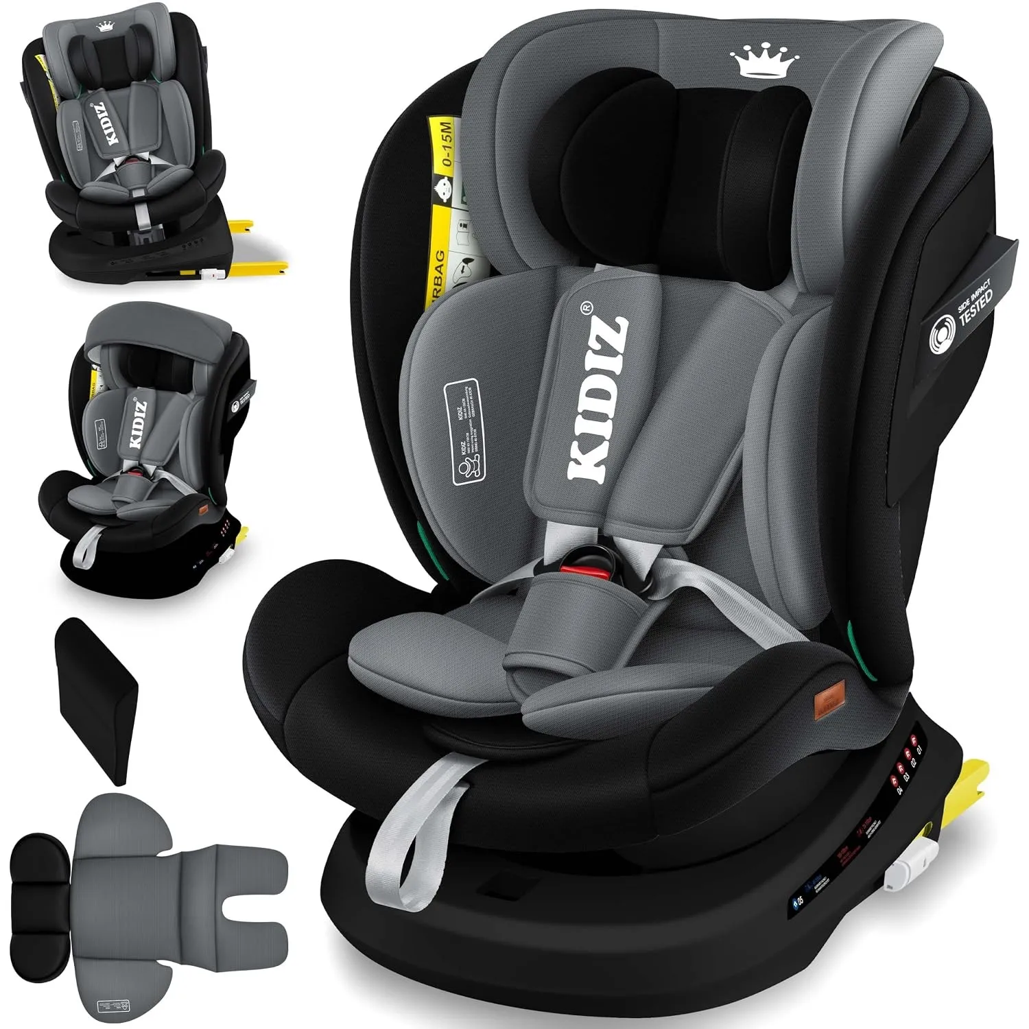 KIDIZ® Autokindersitz mit Isofix i-Size R129 100-150cm bis 12 Jahre, Kinderautositz Gruppe 0/1/2/3, mitwachsender Kinde…