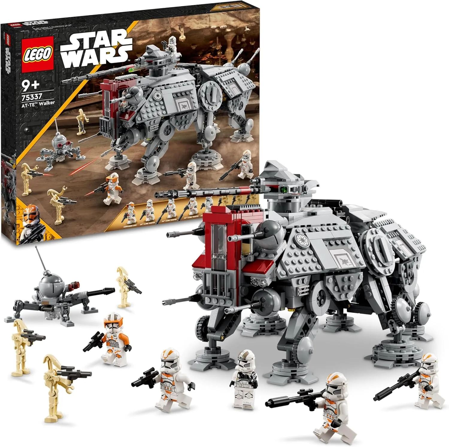 LEGO Star Wars 75337 AT-TE Walker Spielzeug mit 3 Mini-Figuren aus dem 212. Klon-Trupp, Zwergspinne und Battle Droid Fi…