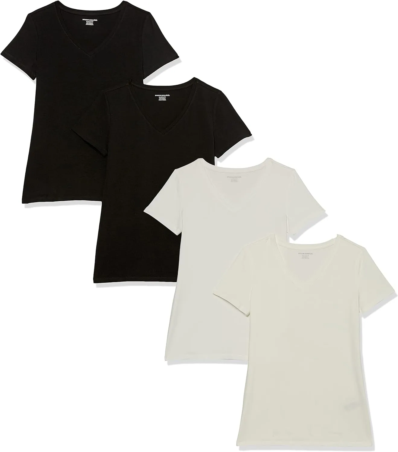Amazon Essentials Damen Kurzärmliges Regular-Fit-T-Shirt (Varianten mit Rundhalsausschnitt und V-Ausschnitt), Multi-Pac…
