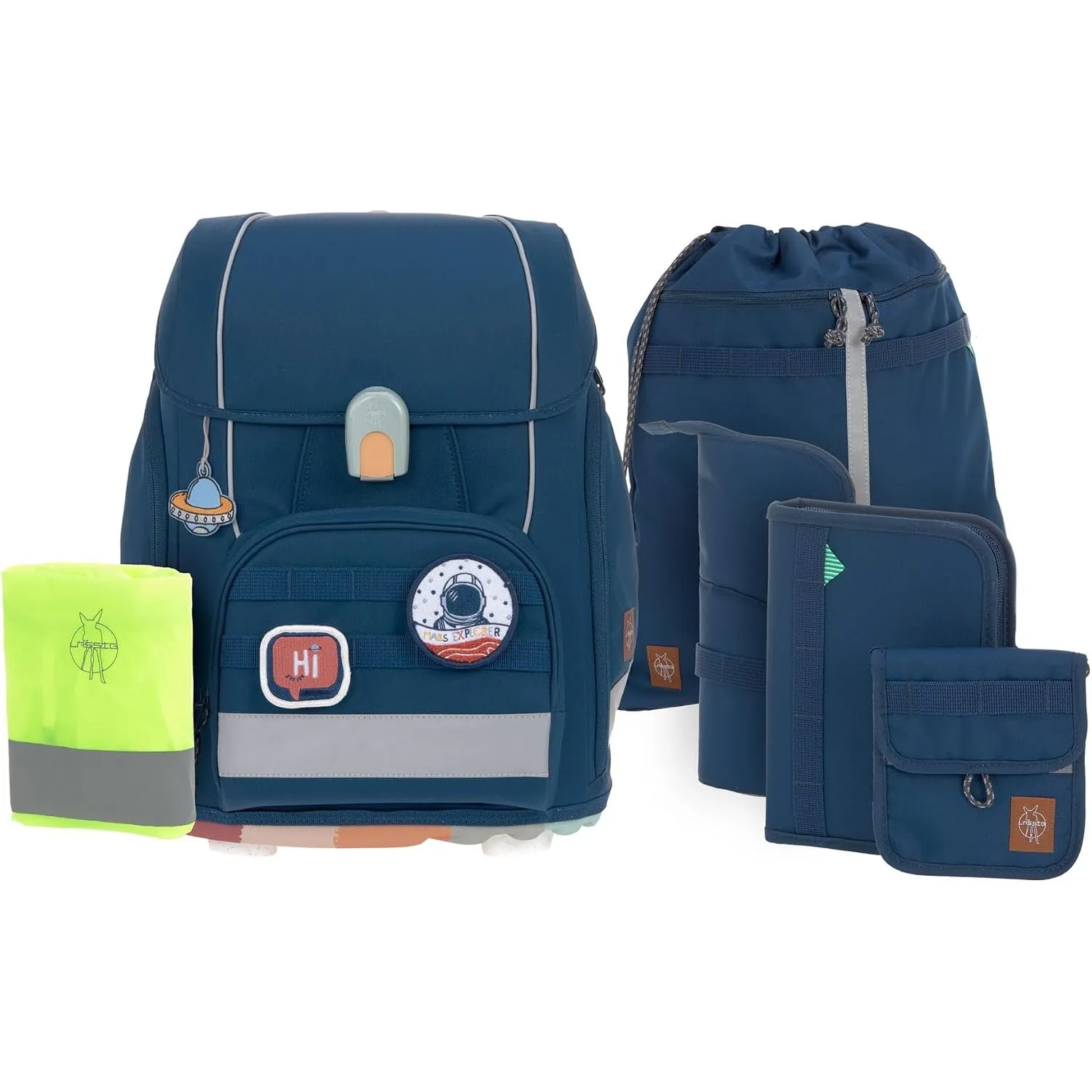 LÄSSIG 7-teiliges Schulranzen Set Kinder/School Set Boxy Unique navy