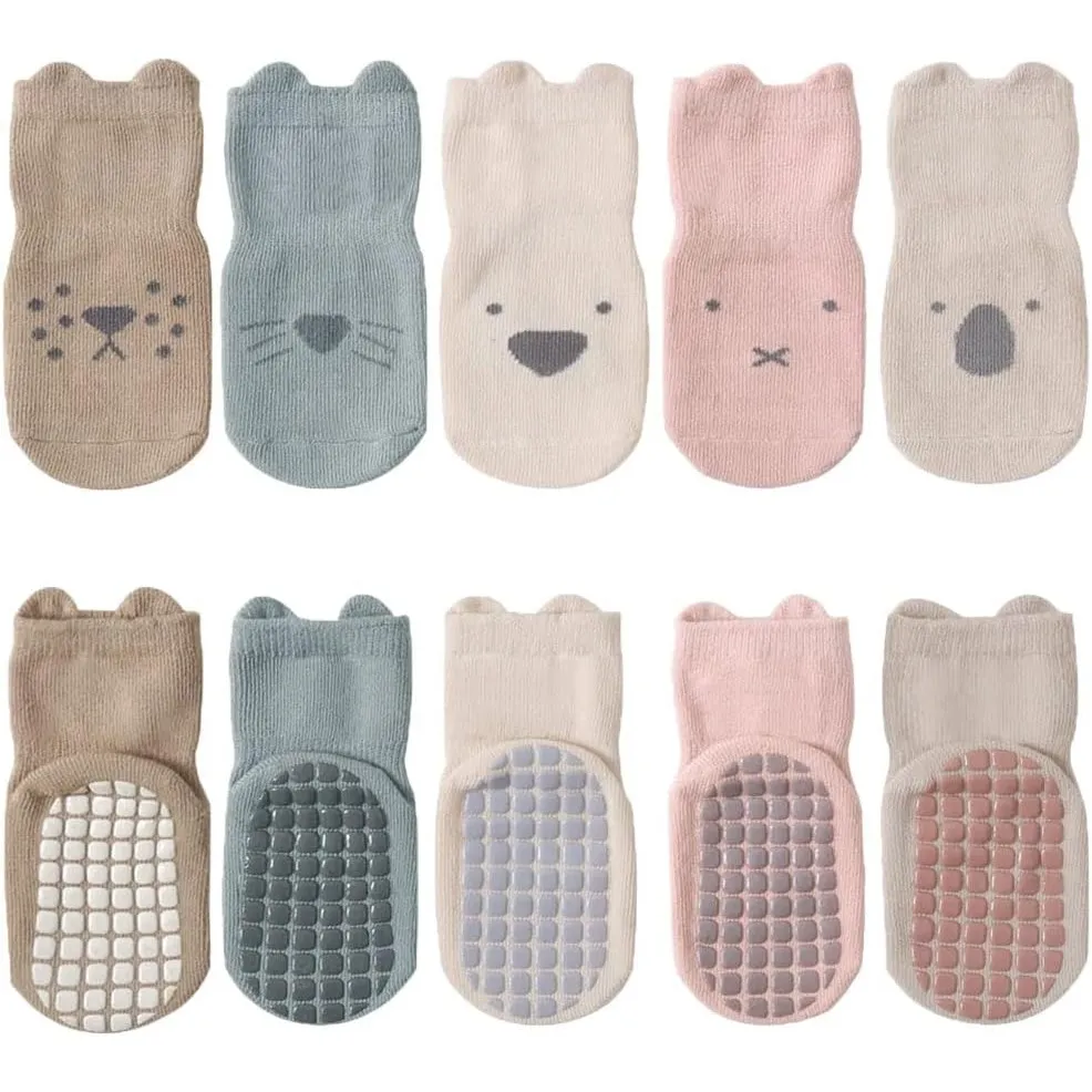 FedMois 5er Pack Baby Kleinkinder ABS rutschfeste Socken Sneaker Socken Tiermotive Baumwolle