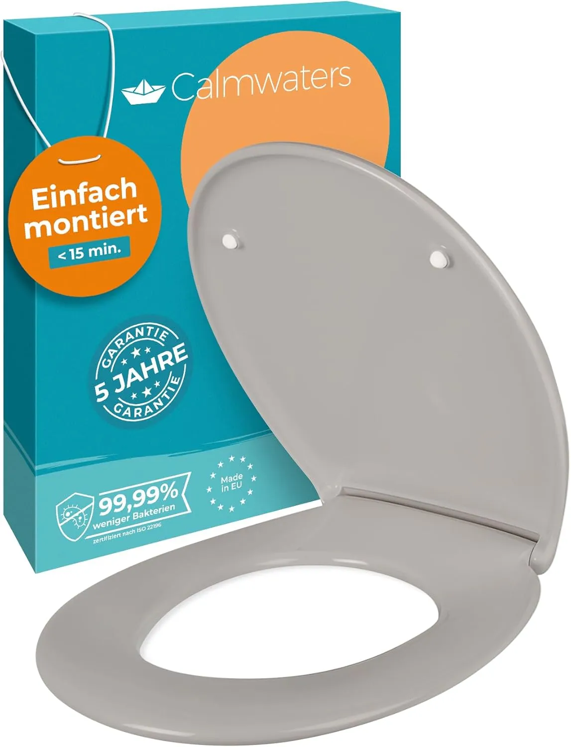 Calmwaters Premium Toilet Seat Easy Assembly, Toilet Lid up to 250 kg, Made in the EU, Made in the EU, Made of Antibact…