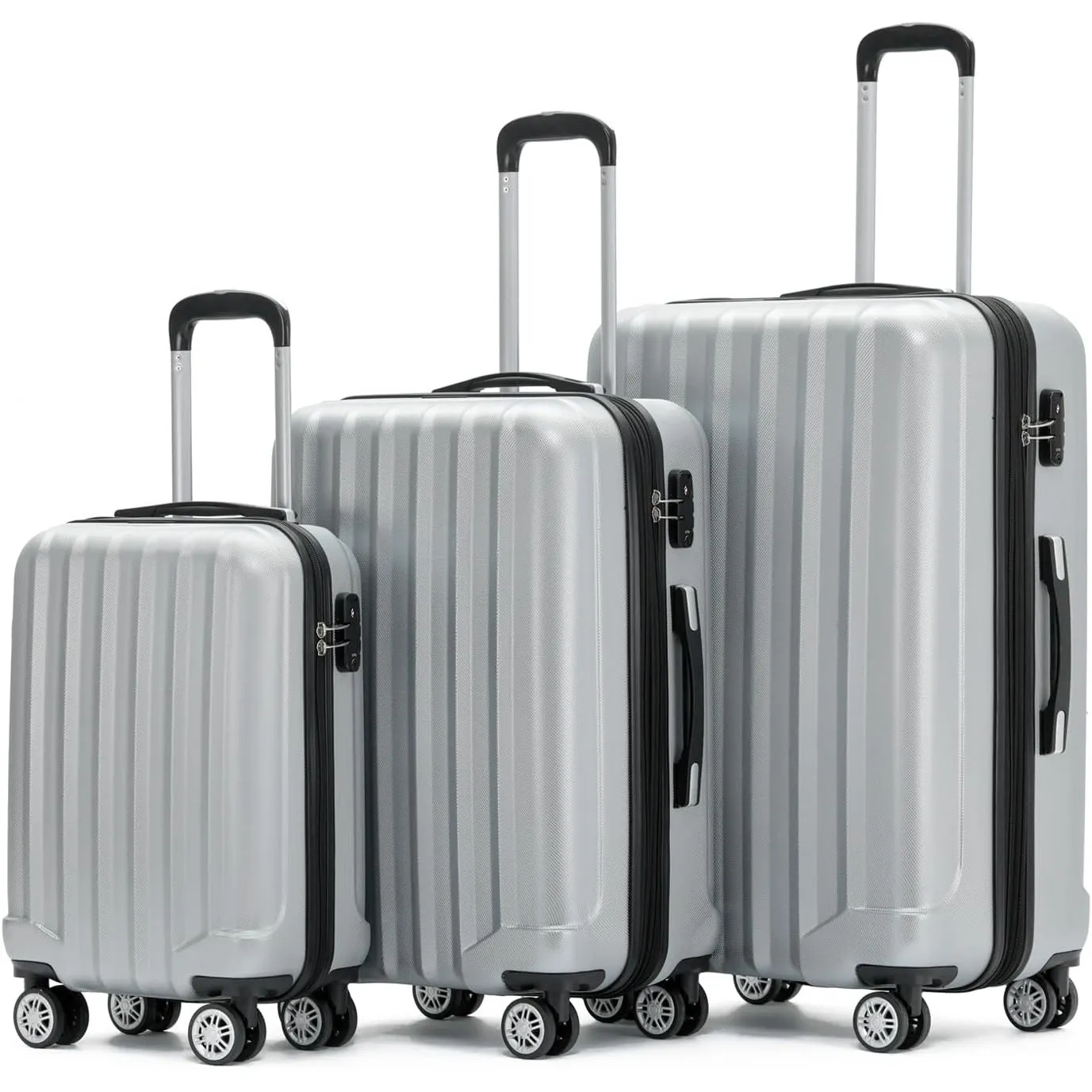BEIBYE TSA-Schloß 2080 Zwillingsrollen 3 TLG. Reisekofferset Koffer Kofferset Trolley Trolleys Hartschale (Silber)