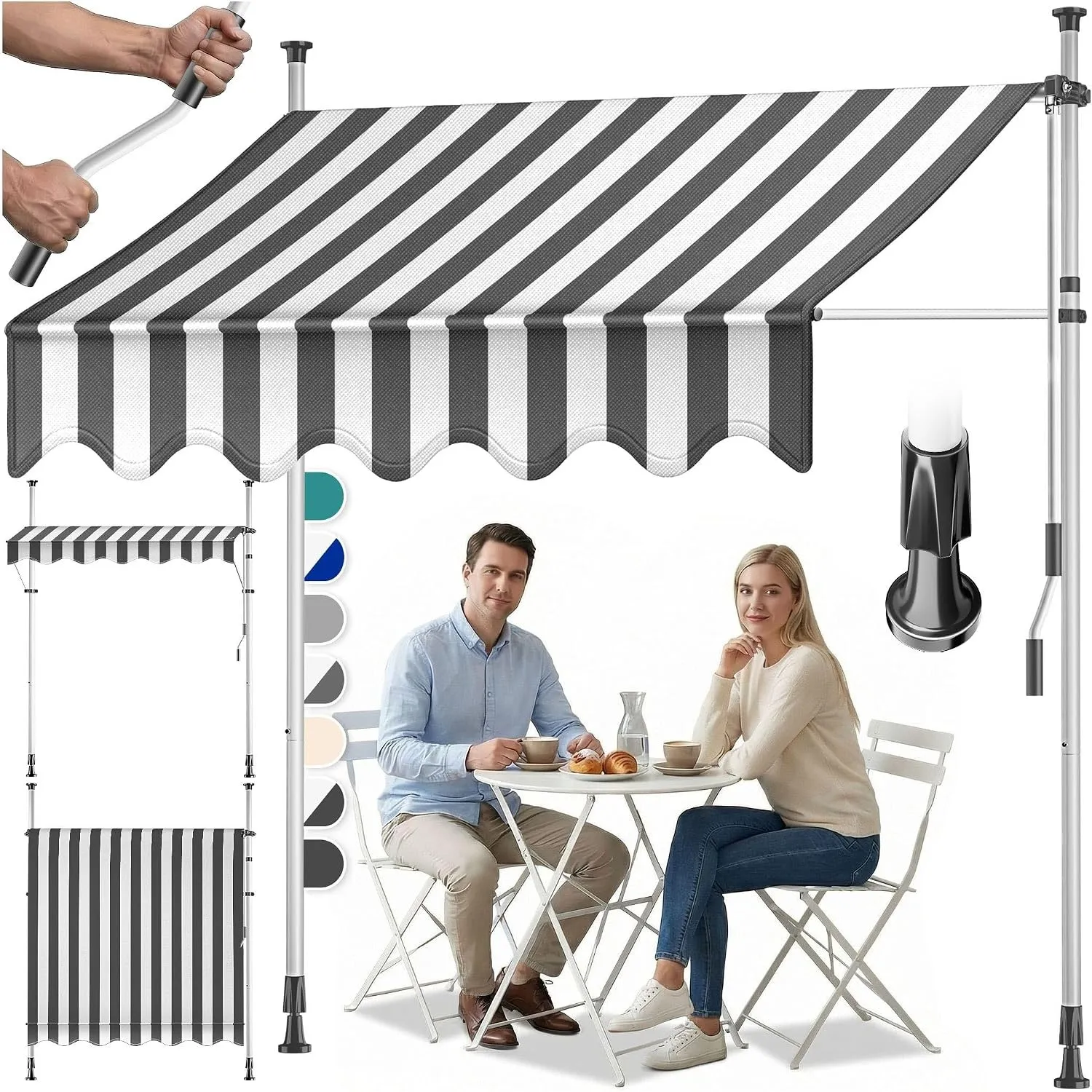 KESSER® Klemmmarkise mit Handkurbel Balkon | Balkonmarkise ohne Bohren | Markise UV-beständig höhenverstellbar & wasser…