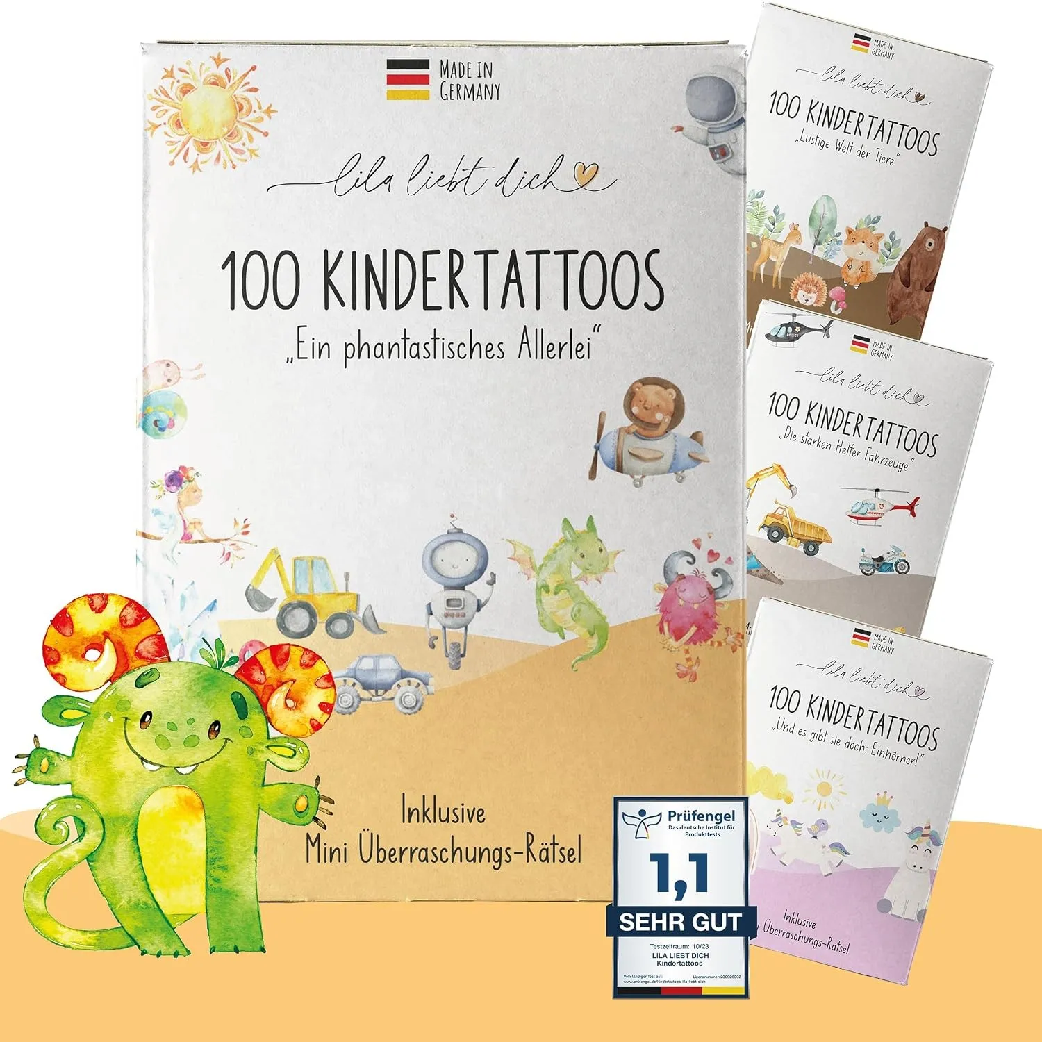 lila liebt dich® 100 fantastische Phantasie Tattoos Kinder (6 unterschiedliche Bögen) - Temporäre Tattoos//Kindertattoo…