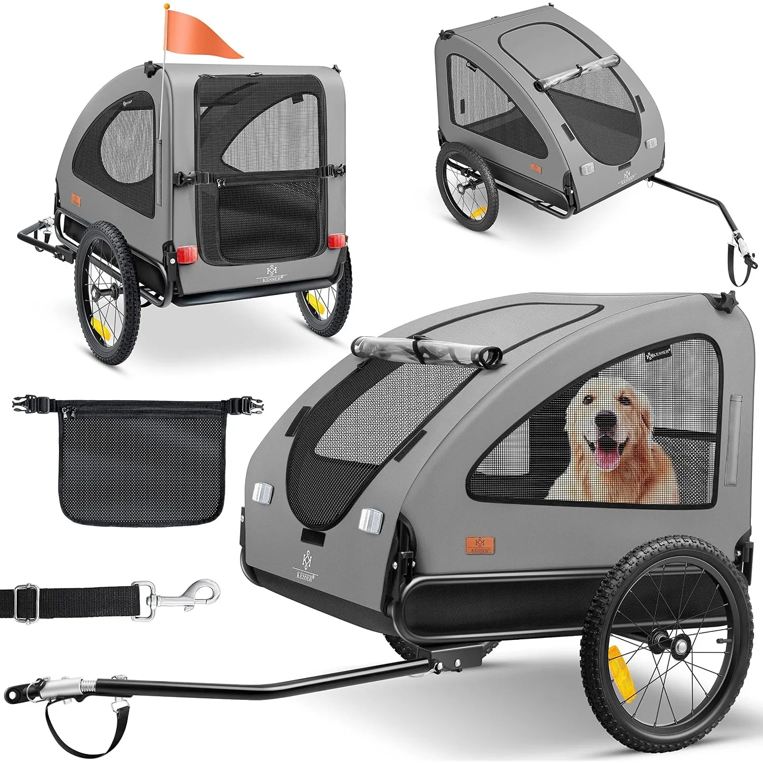 KESSER® Hundeanhänger Boxer 2-in-1 Hundebuggy Fahrradanhänger groß ca. 250L Volumen - Inkl. Fahne und Tasche - 600D Oxf…