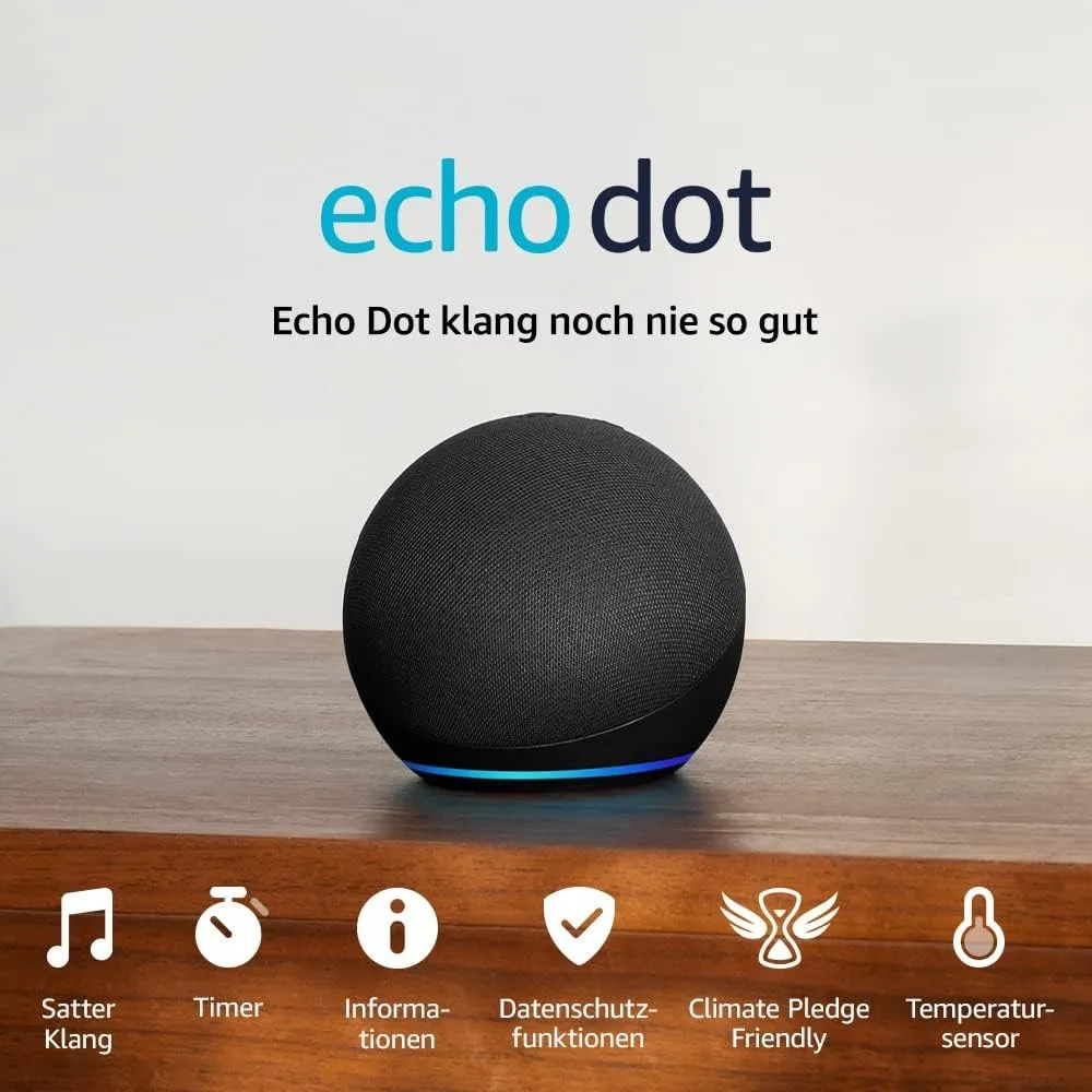 Zertifiziert und generalüberholt Echo Dot (5. Generation, 2022) | Smarter Bluetooth Lautsprecher mit Alexa | Anthrazit