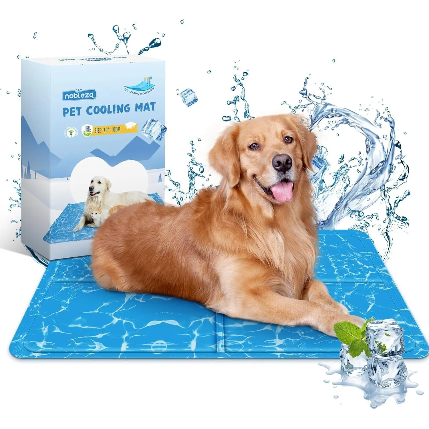Nobleza - Kühlmatte Hunde Selbstkühlend Ungiftige Gelauflagen Welpe Katzenbett Kühlmatratze im Sommer, 110 * 70cm, Blau…