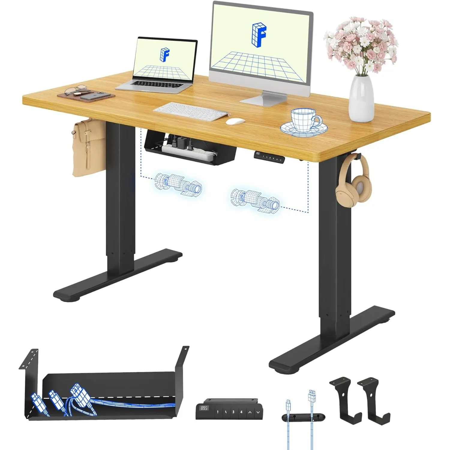 FLEXISPOT Höhenverstellbarer Schreibtisch elektrisch, Doppelmotor 120x80 cm