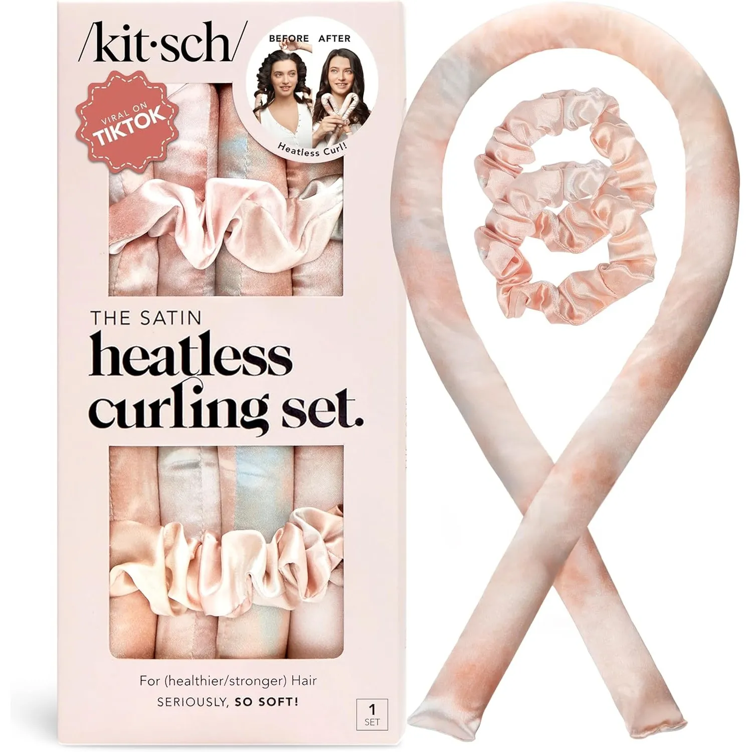 Kitsch Satin Locken ohne Hitze – Heatless Curls & Lockenwickler über Nacht mit Lockenband, 86 cm Lockenwickler Groß & 2…