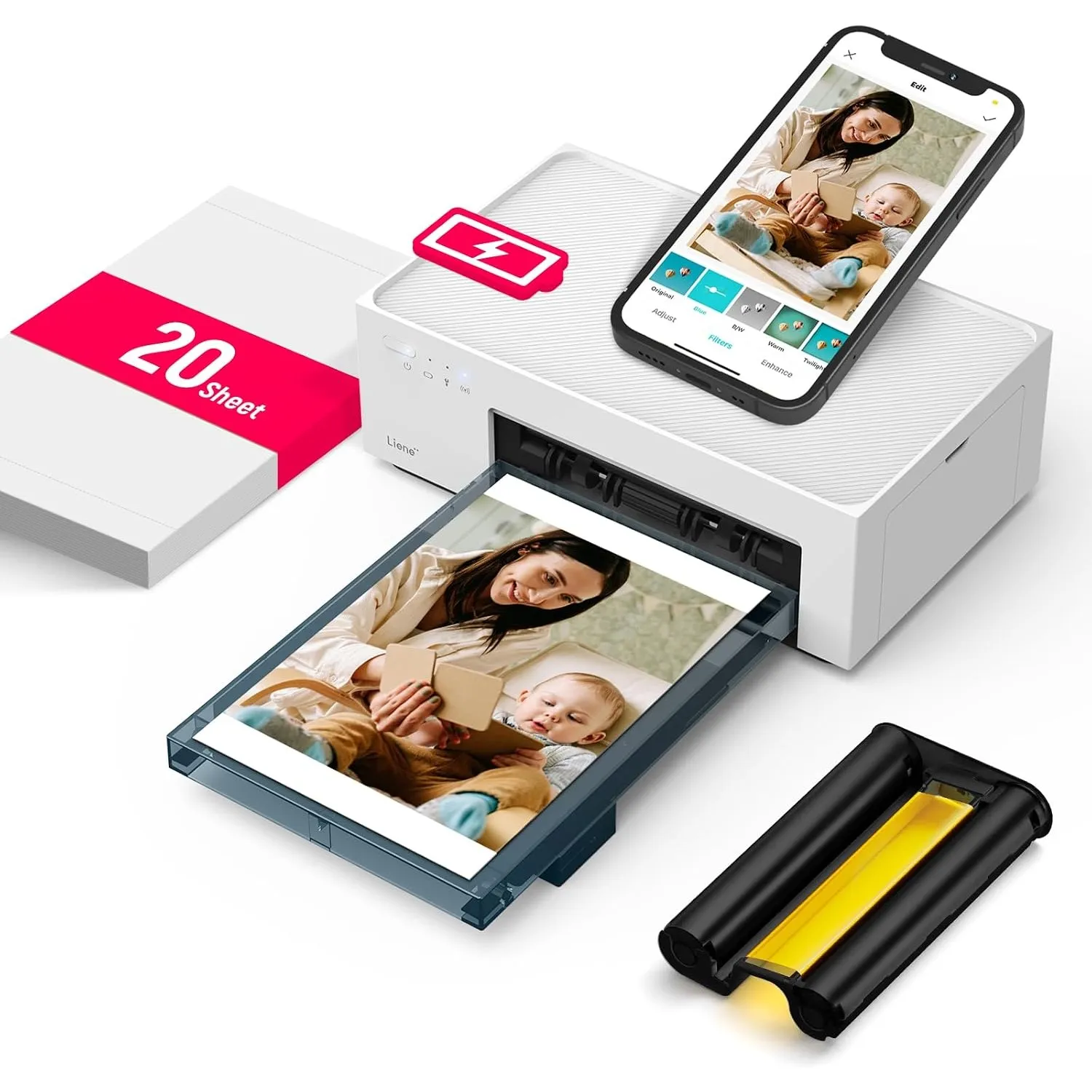 Liene Amber M200 Fotodrucker Smartphone mit Wiederaufladbarer Akku, WiFi, 10x15cm 20 Fotopapiers und 1 Patrone, 300DPI …