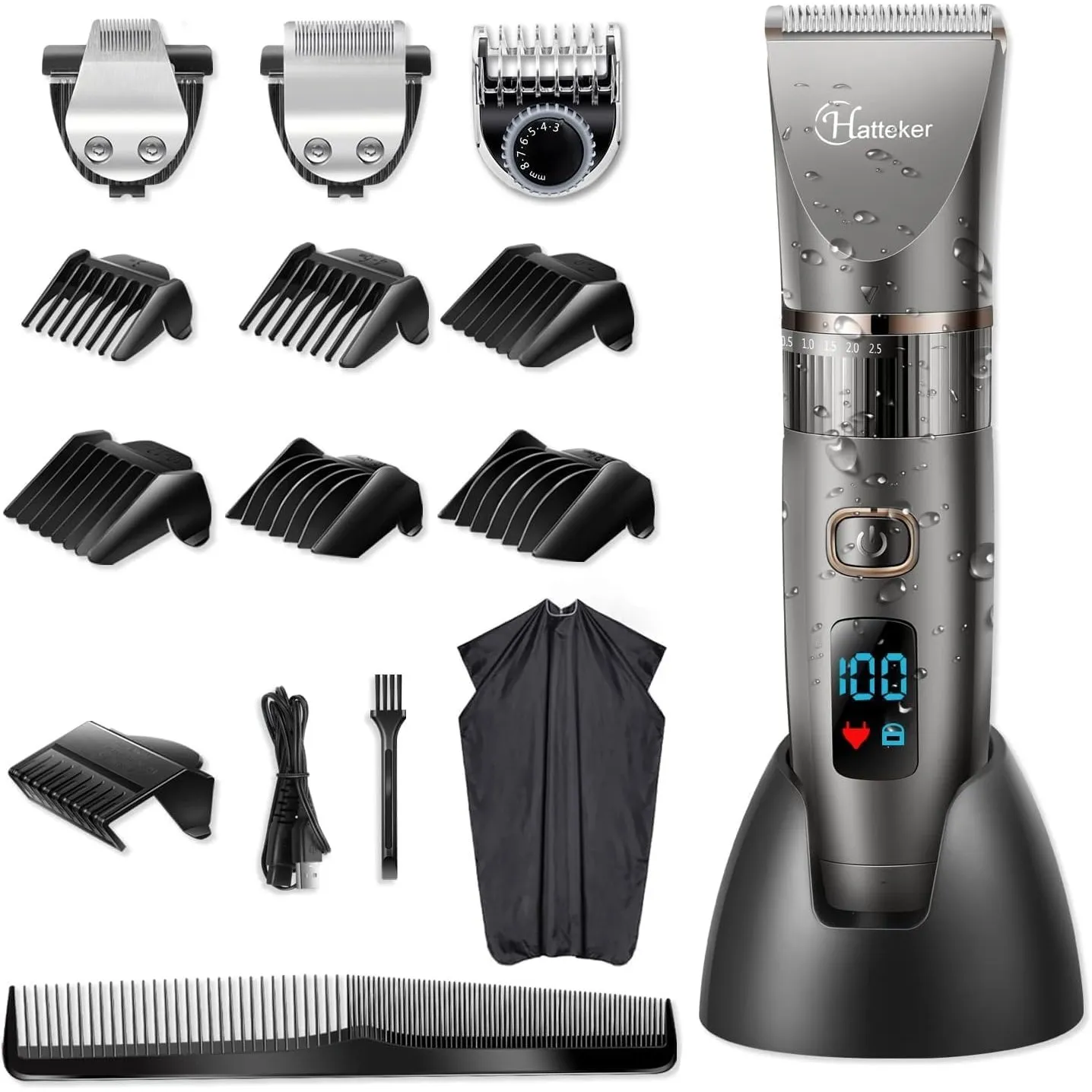 Hatteker 3-in-1 Herren Haarschneidemaschine Wasserdicht Barttrimmer