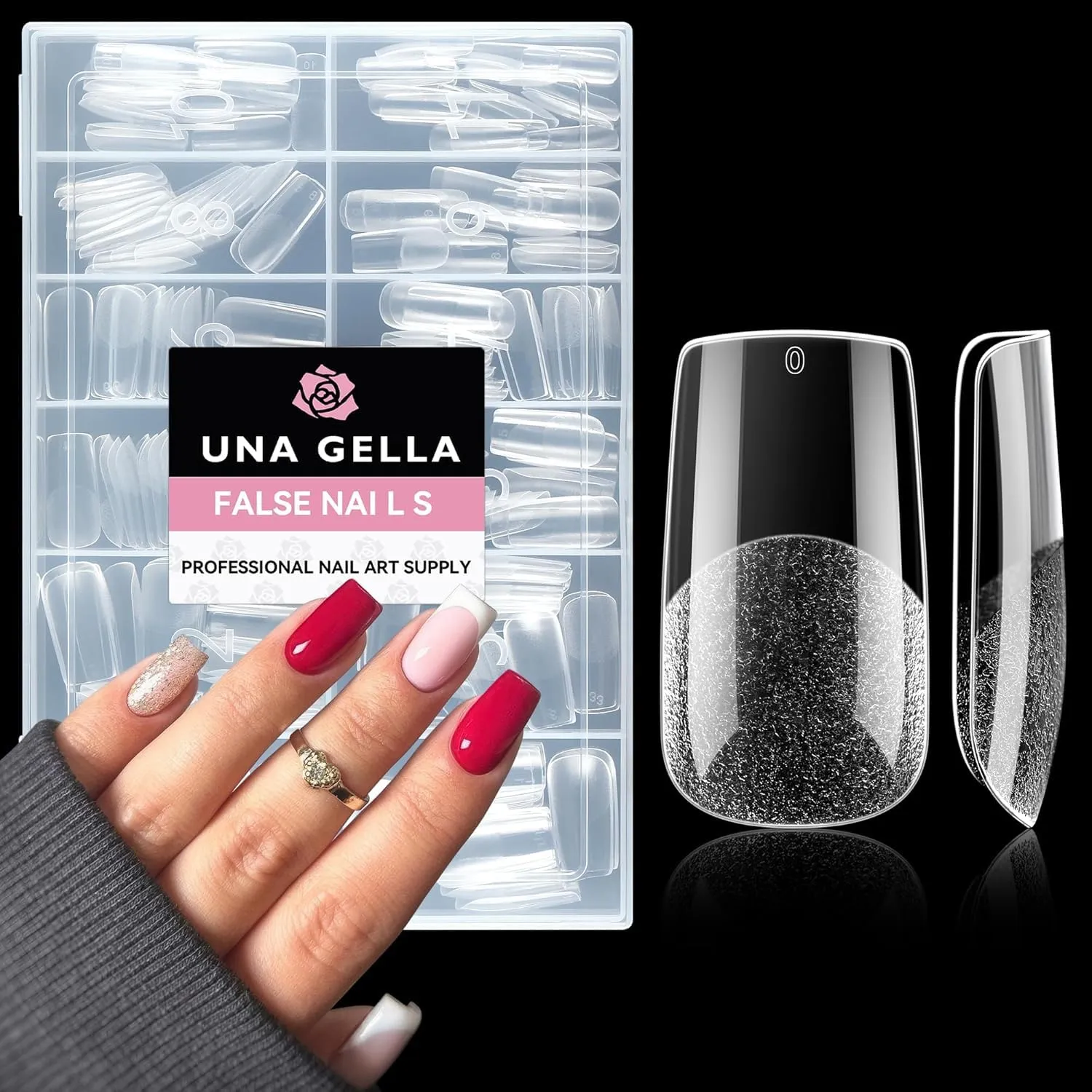 UNA GELLA Nail Tips Square Medium, 216 Stück 12 Größen Soft Gel Tips Quadratische Full Cover Nageltips für Nagelverläng…