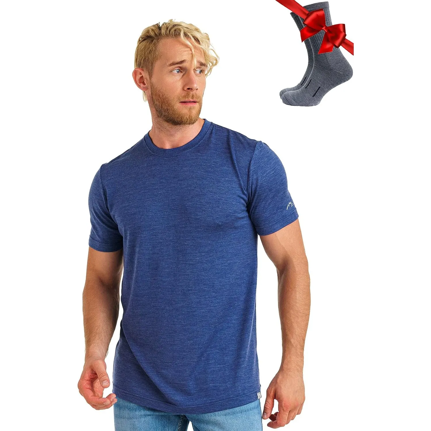 Merino.tech 100% Merino Shirt Herren Kurzarm Wandern + Wanderwollsocken