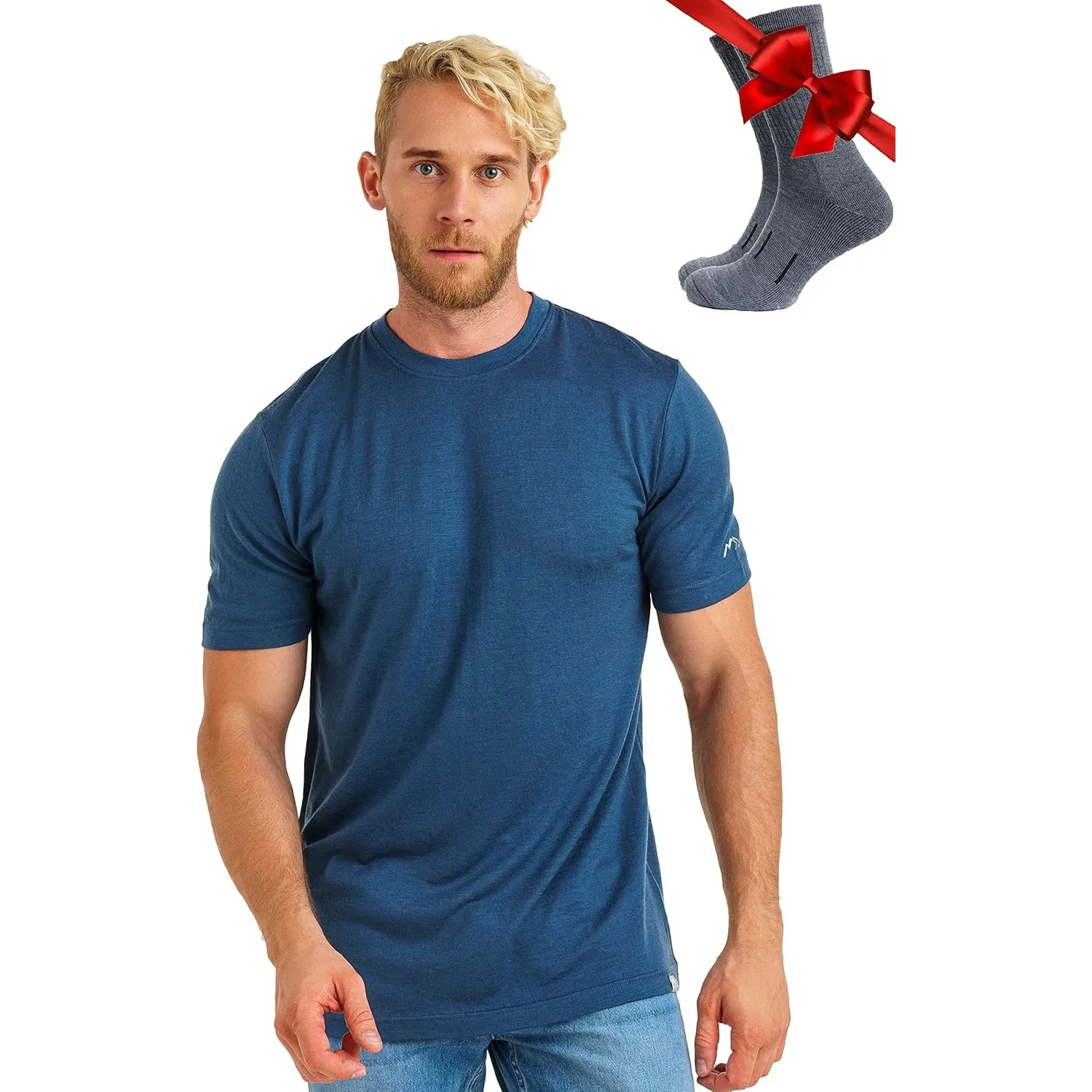 Premium Merino Shirt Herren Kurzarm - Atmungsaktiv Geruchshemmend Thermooberteile zum Wandern + Wanderwollsocken
