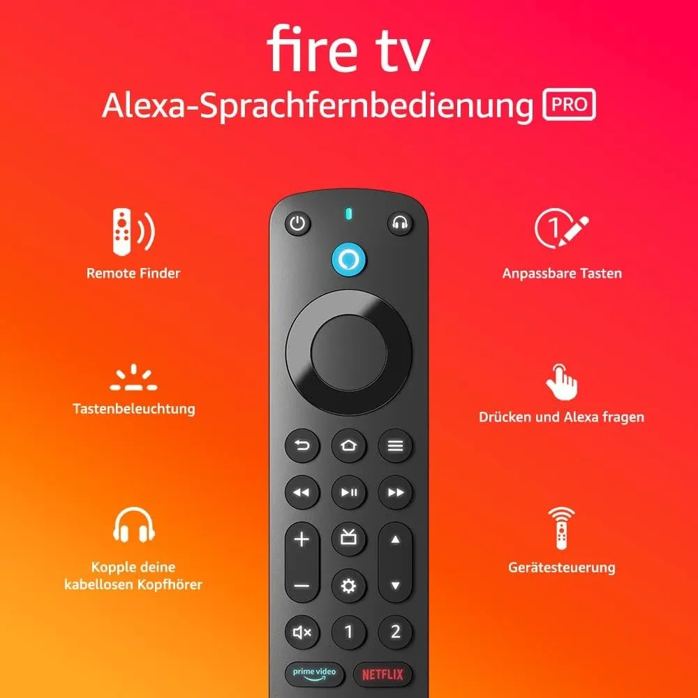 Alexa-Sprachfernbedienung Pro von Amazon für Fire TV, mit Remote Finder, TV-Steuerungstasten und Tasten mit Hintergrund…