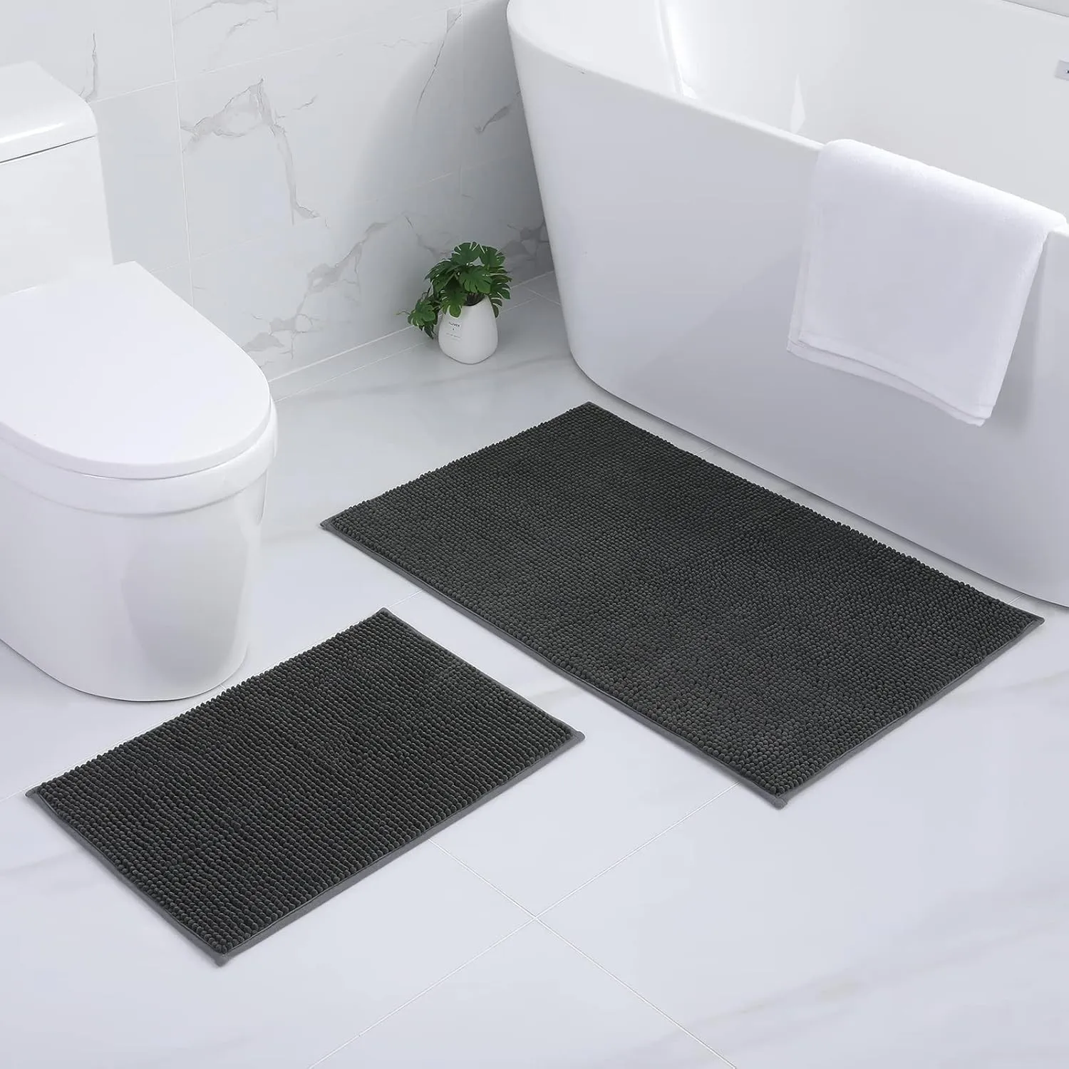 Homaxy Chenille Badezimmerteppich 2er-Set Badteppich Badematte rutschfest | 40x60+60x90cm Dunkelgrau, saugfähige Badvor…