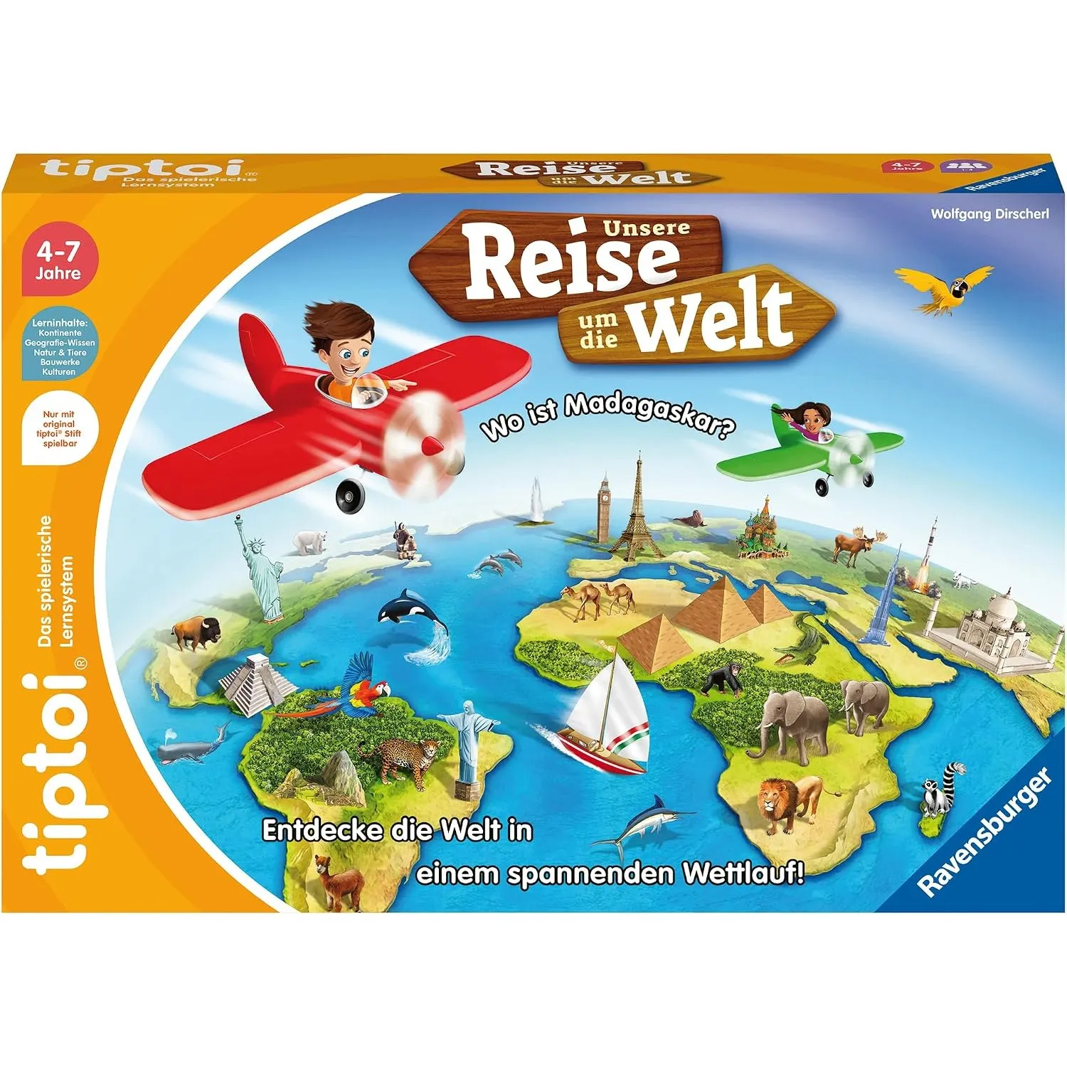 Ravensburger tiptoi Spiel 00117 Unsere Reise um die Welt - Lernspiel ab 4 Jahren, lehrreiches Geografiespiel für Jungen…