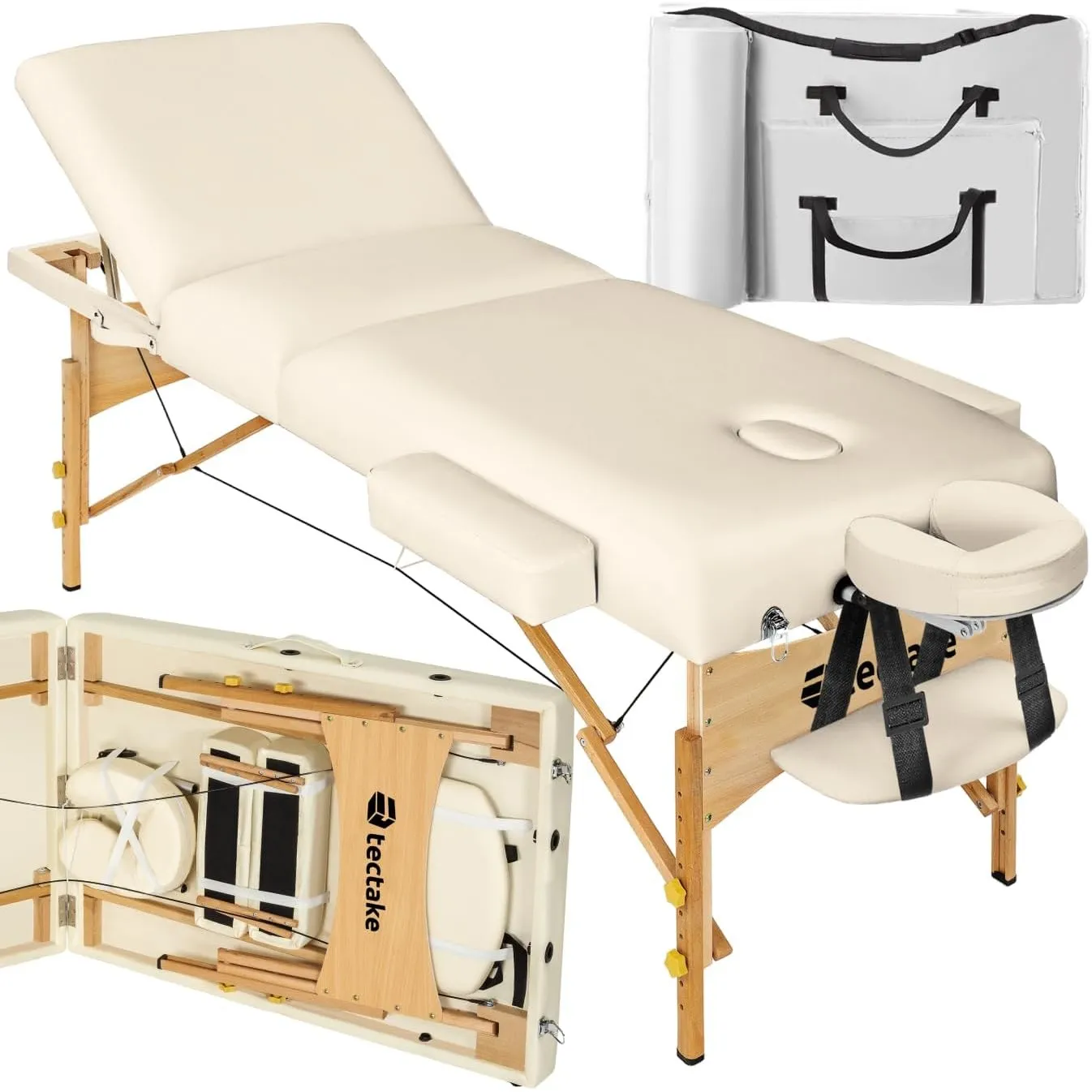 tectake® Mobile Massageliege klappbar, mit 3 Zonen, Massagetisch mit 7,5cm Polsterung, höhenverstellbar, Kopf- und Arms…