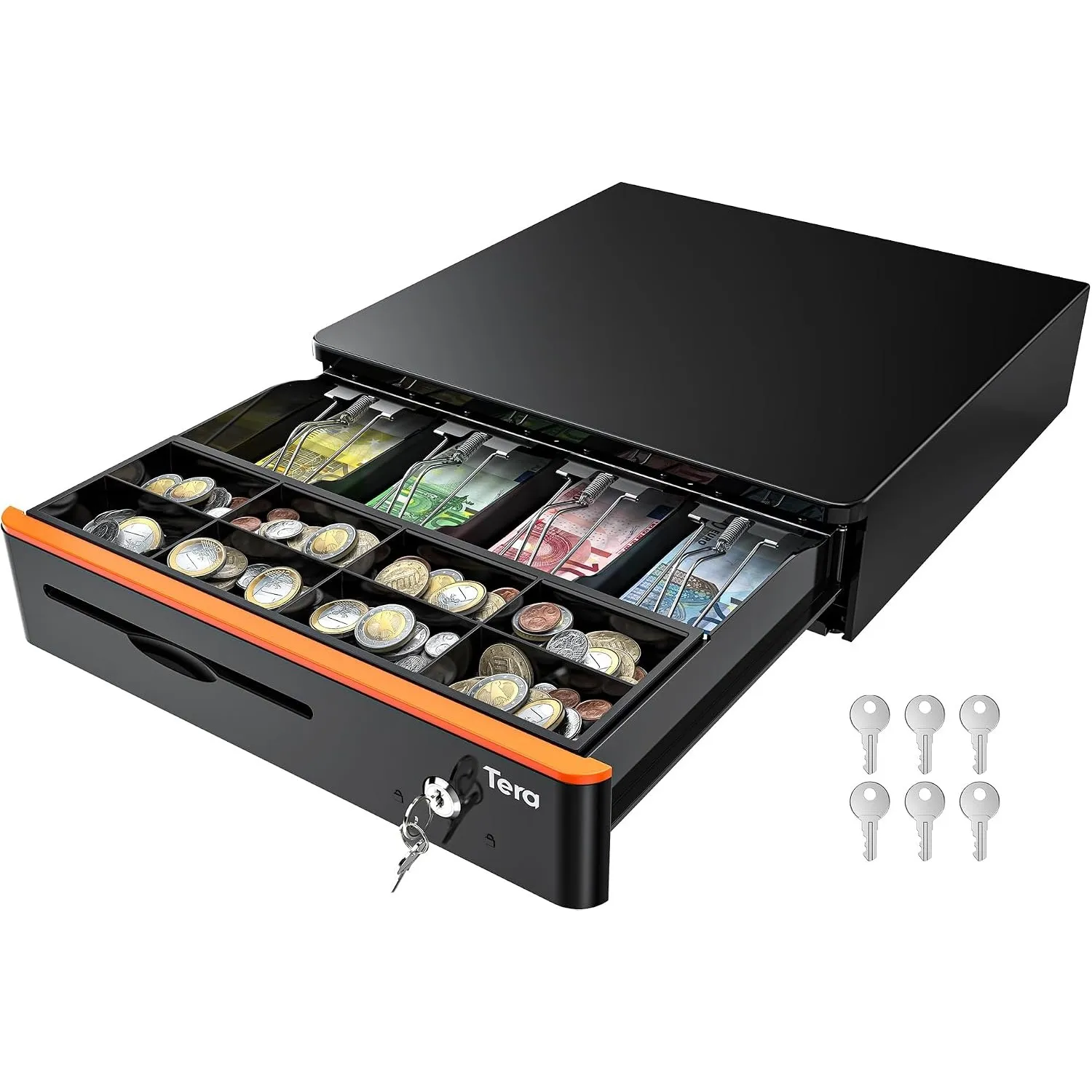 Tera 16" Kassenlade mit 5 Geldscheinfächern und 8 Münzfächern für POS System mit Einsatzschale herausnehmbarem Geldfach…