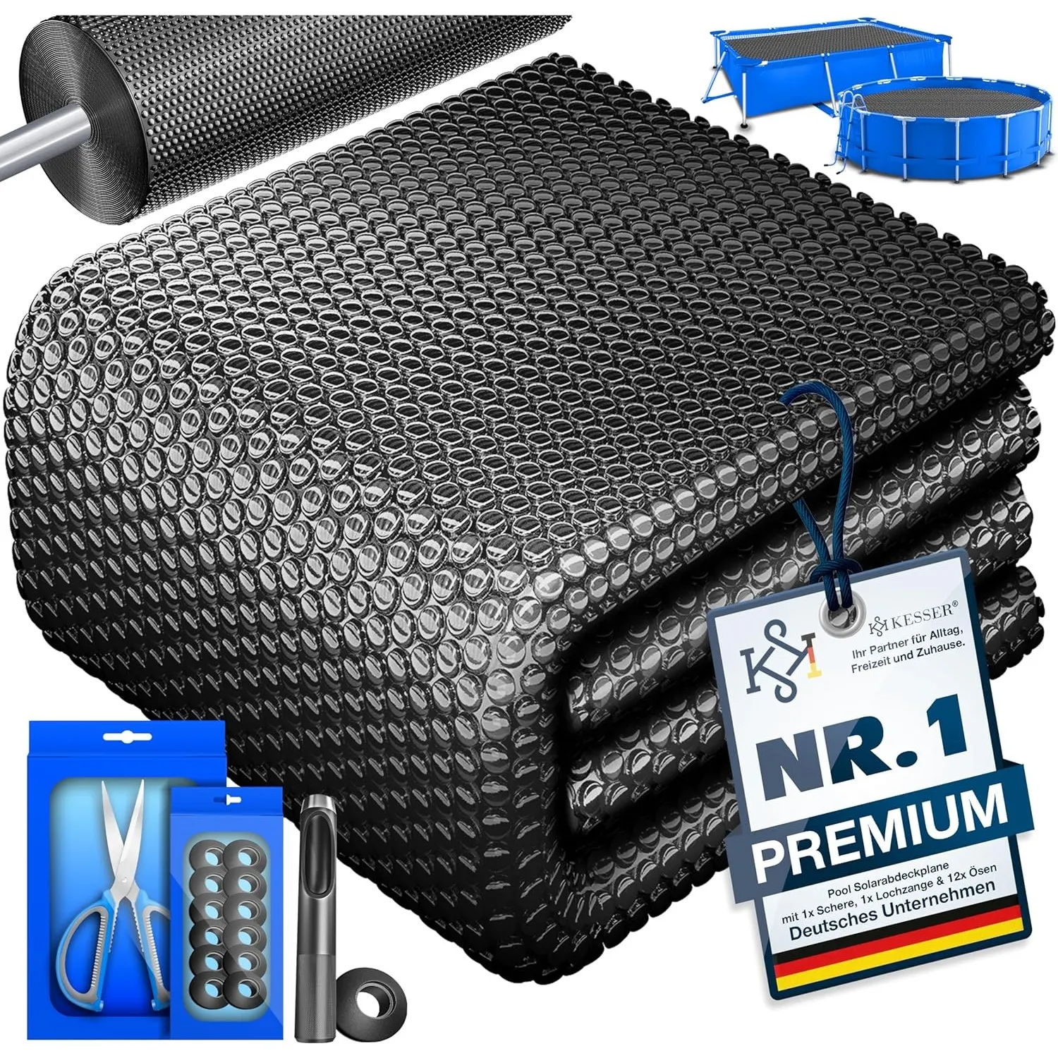 KESSER® Pool Solarabdeckplane Rund Ø 305 cm, Solarfolie 120 µm, Solarabdeckung Solarplane zuschneidbar, Poolheizung Was…
