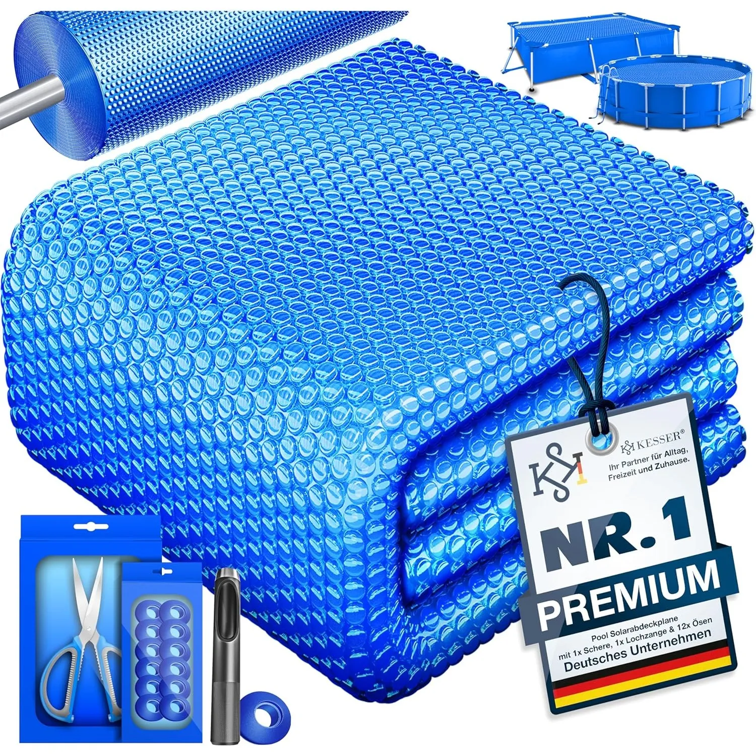 KESSER® Pool Solarabdeckplane Rechteckig 600 x 400cm Solarfolie 120 µm Solarabdeckung Solarplane zuschneidbar, Poolheiz…