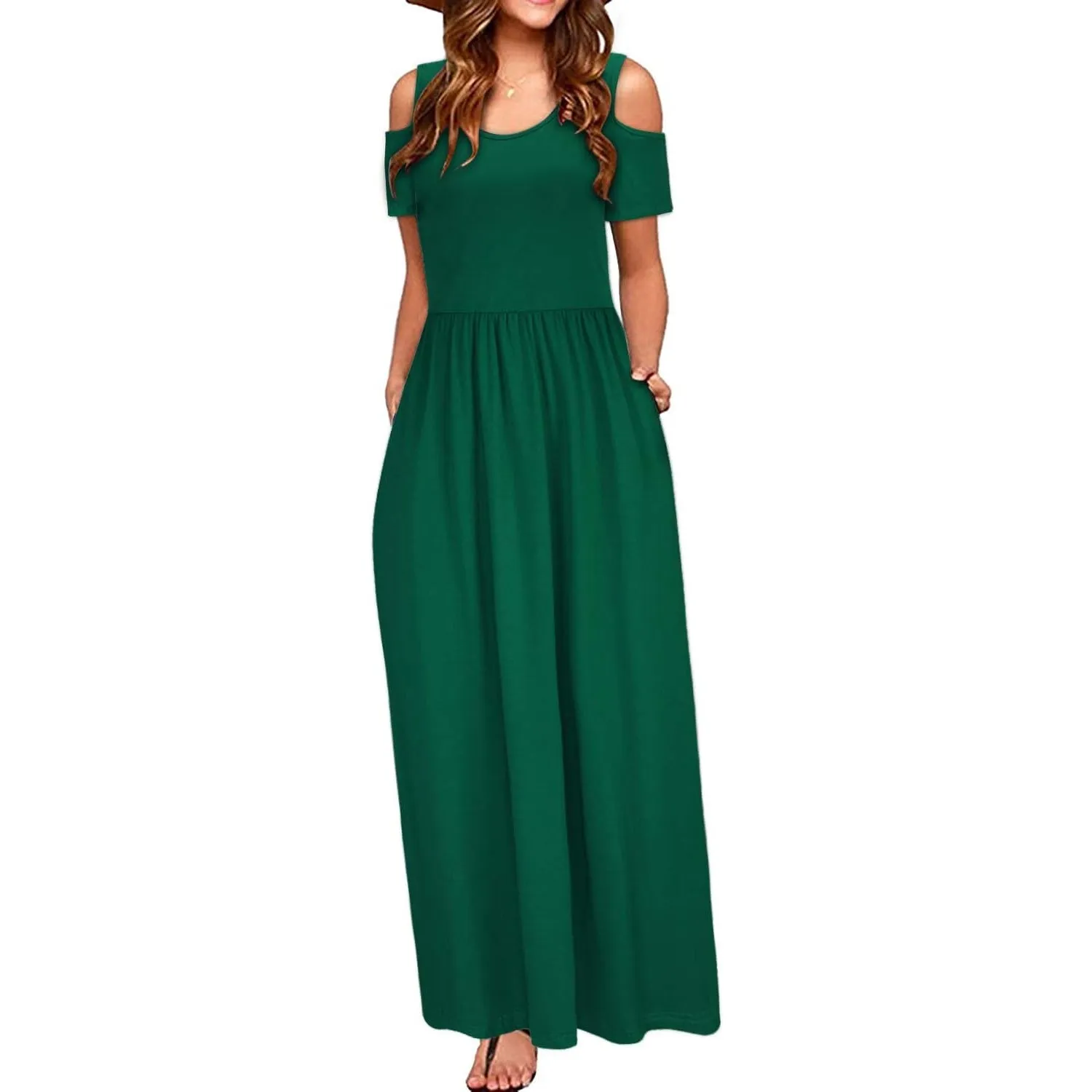 STYLEWORD Sommerkleid Damen Lang Kurzarm Maxikleid Blumen Kleider mit Taschen