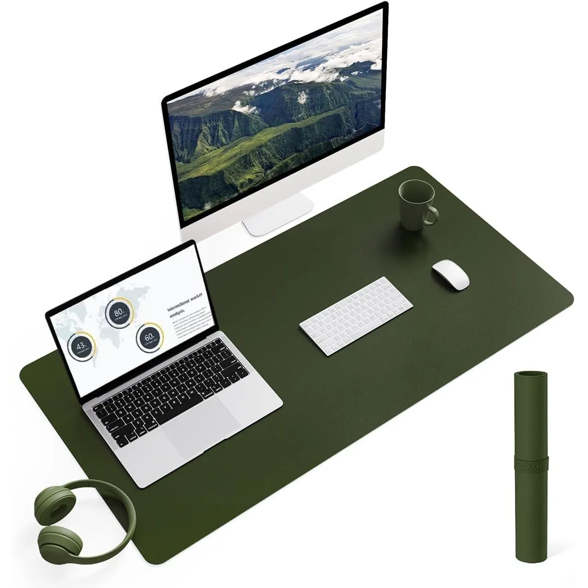 YSAGi Schreibtischunterlage, Mauspad mit Leder und Rutchfeste Wildleder, Multifunktionales Office Mousepad Laptop Schre…