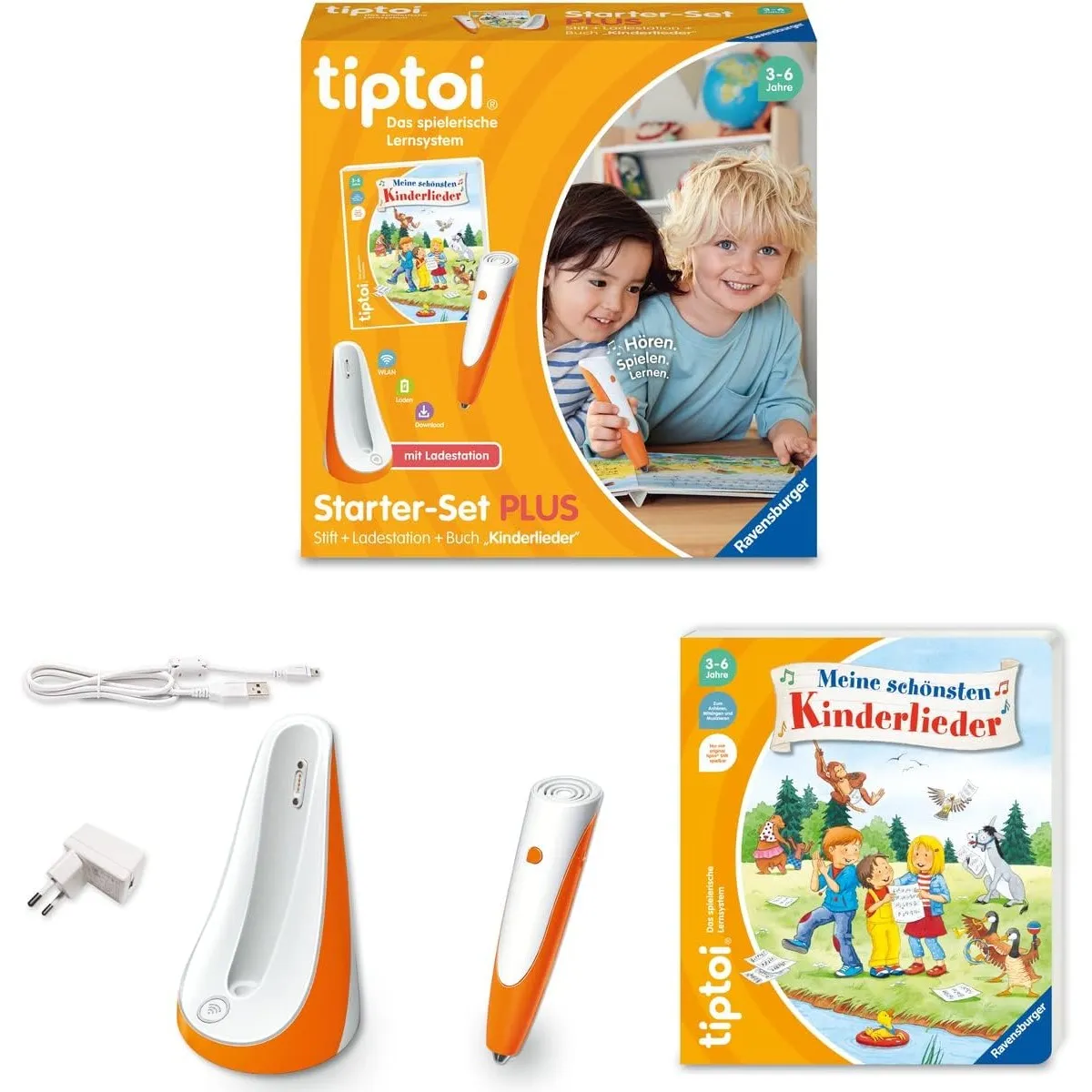 Ravensburger tiptoi Starter-Set Plus 00159: Stift und Buch Meine schönsten Kinderlieder - Plus Ladestation - Lernspiele…