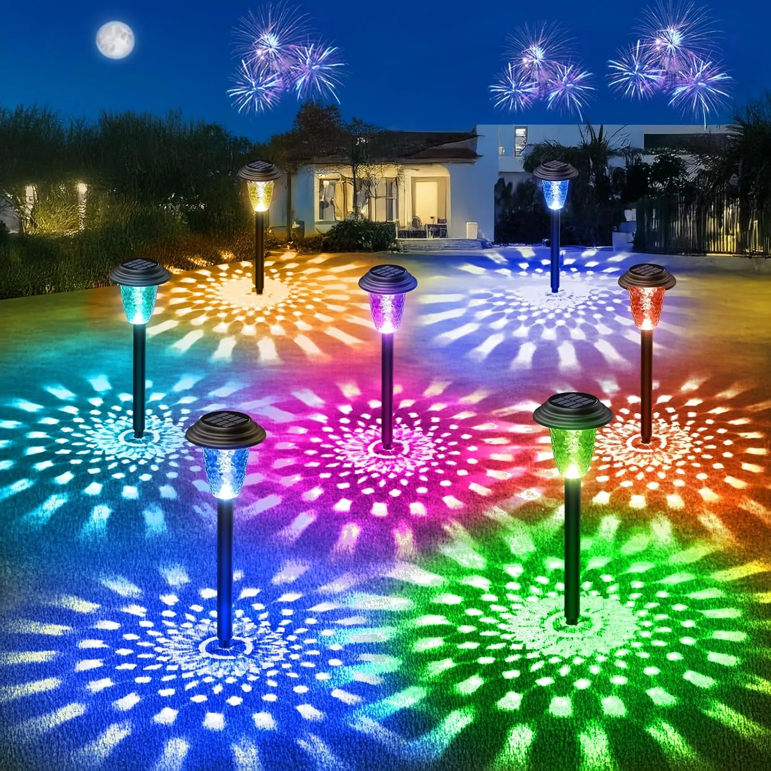 BUCASA Pack of 8 Solar Lights for Outdoor Garden, Solar Lights for Outdoor Use with Heat and RGB Modes, Waterproof Auto…