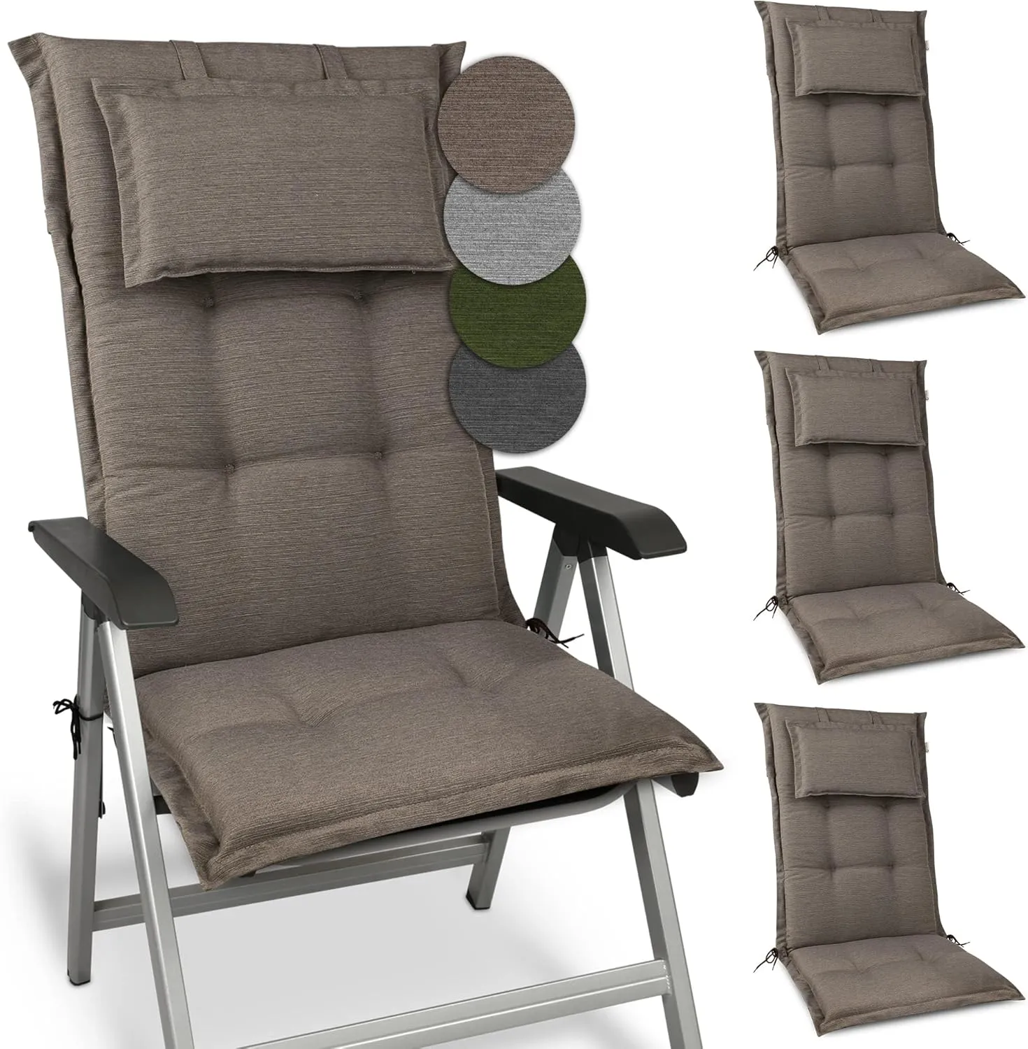 Beautissu Set of 4 Premium Garden Chair Cushions, High-Backed Chair, 120 x 50 x 7 cm, Thick Cushion, Garden Chair Cushi…