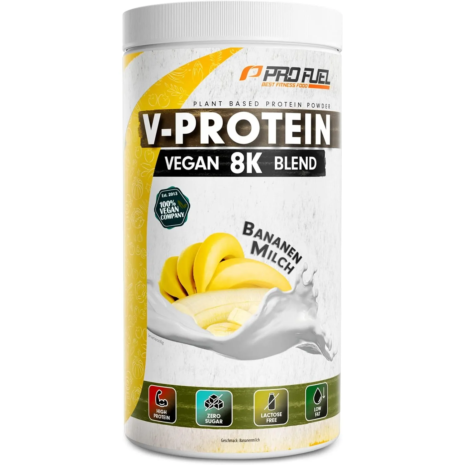 Vegan Protein – BANANENMILCH (750g) - V-Protein 8K Blend - lecker & cremig - mit 8 Protein-Quellen aus Sonnenblume, Rei…