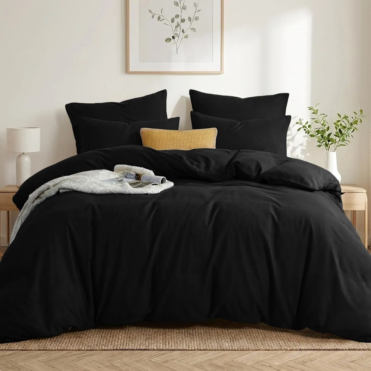 RUIKASI Bettwäsche 200x200 3teilig Schwarz - Polyester Mikrofaser Bettwäsche-Sets Oeko-TEX, Bettbezüge 200 x 200cm + 2 …