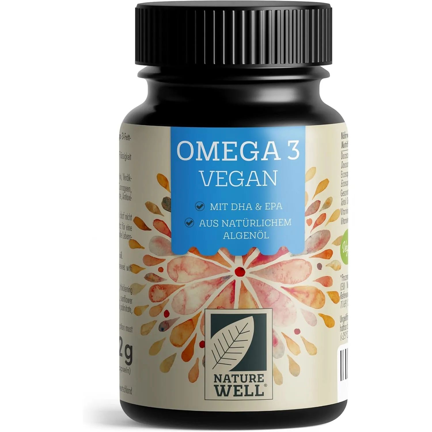 Omega-3 Vegan 60 Kapseln hochdosiert, 2000mg Omega-3 Algenöl pro Tag mit 600mg DHA & 300mg EPA, veganes Omega aus nachh…