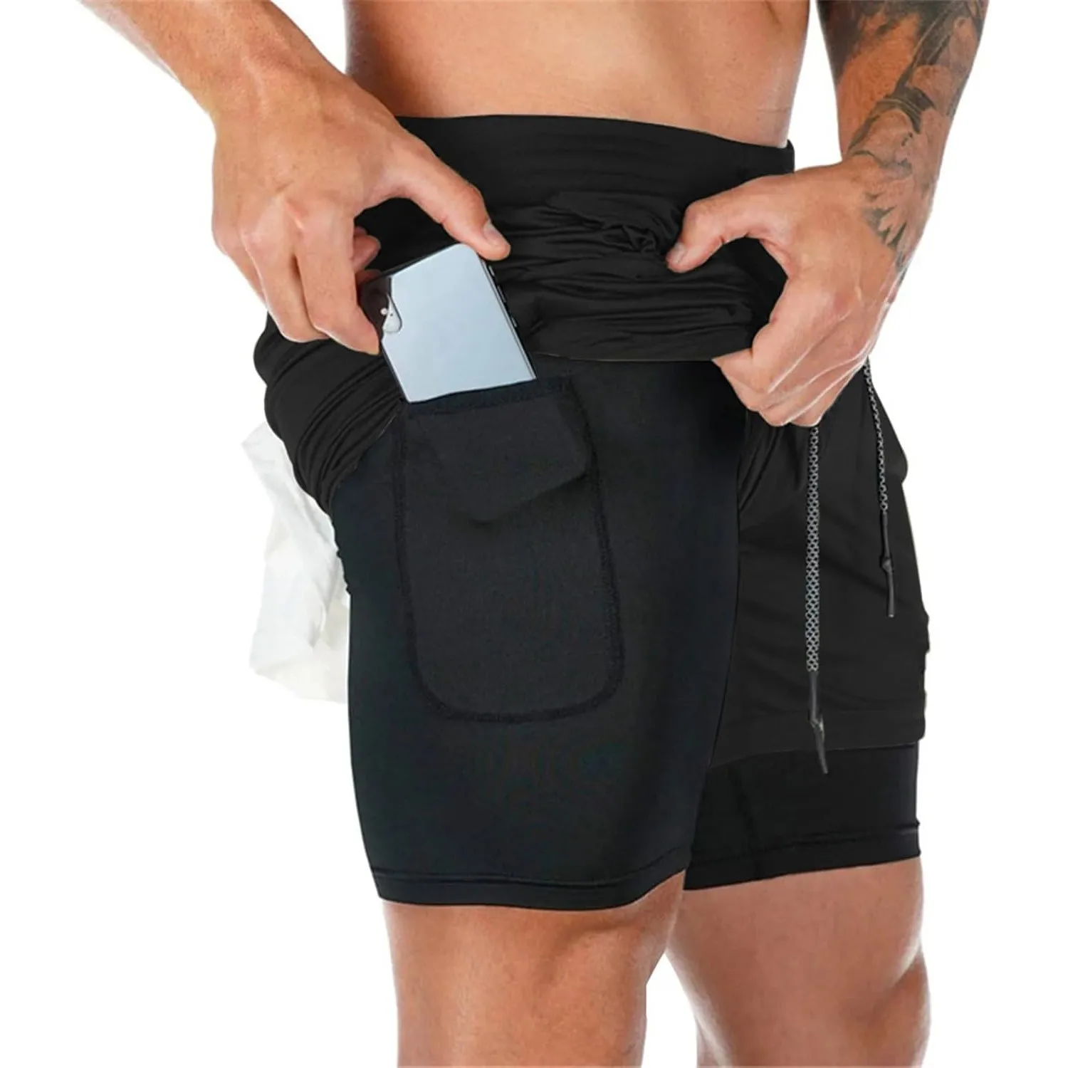Superora Herren Sport Shorts Laufshorts 2 in 1 Kurze Running Sporthose Fitness Training Mit Eingebaut Taschen