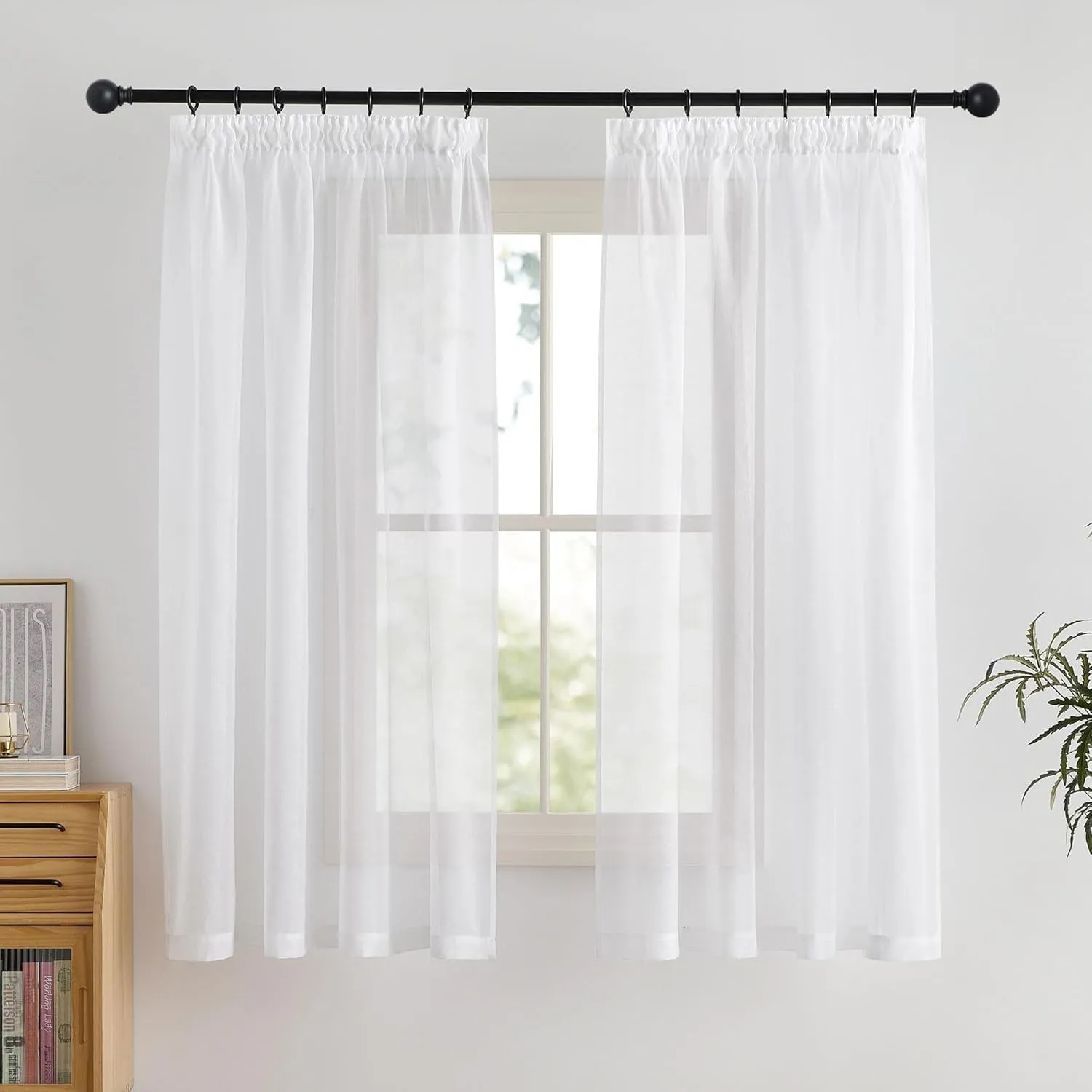 PONY DANCE Kurzer Vorhang Weiß Transparent Voile Gardinen mit Kräuselband