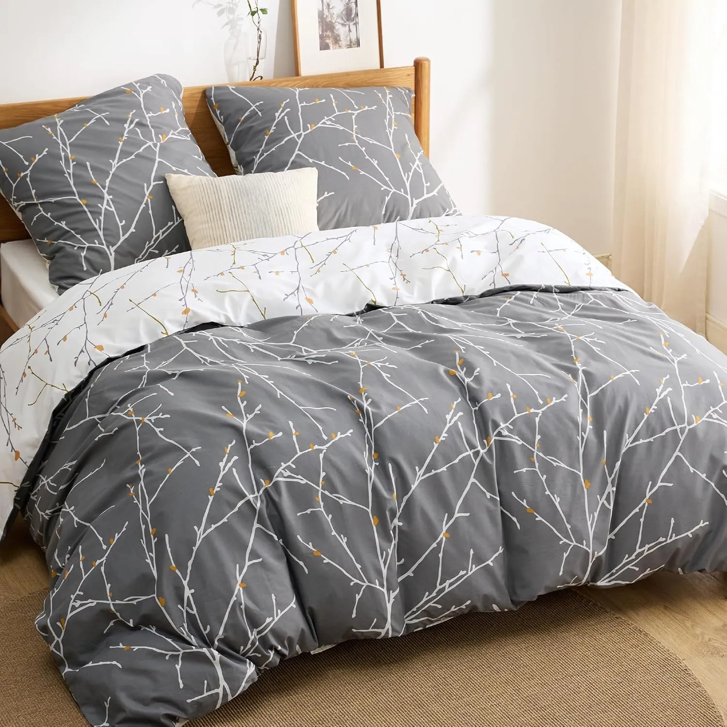 BEDSURE Bettwäsche 220x240 Baumwolle Grau - Bettwäsche-Sets 220 x 240 cm Bettbezug 3teilig mit 2 Kissenbezüge 80x80 cm,…