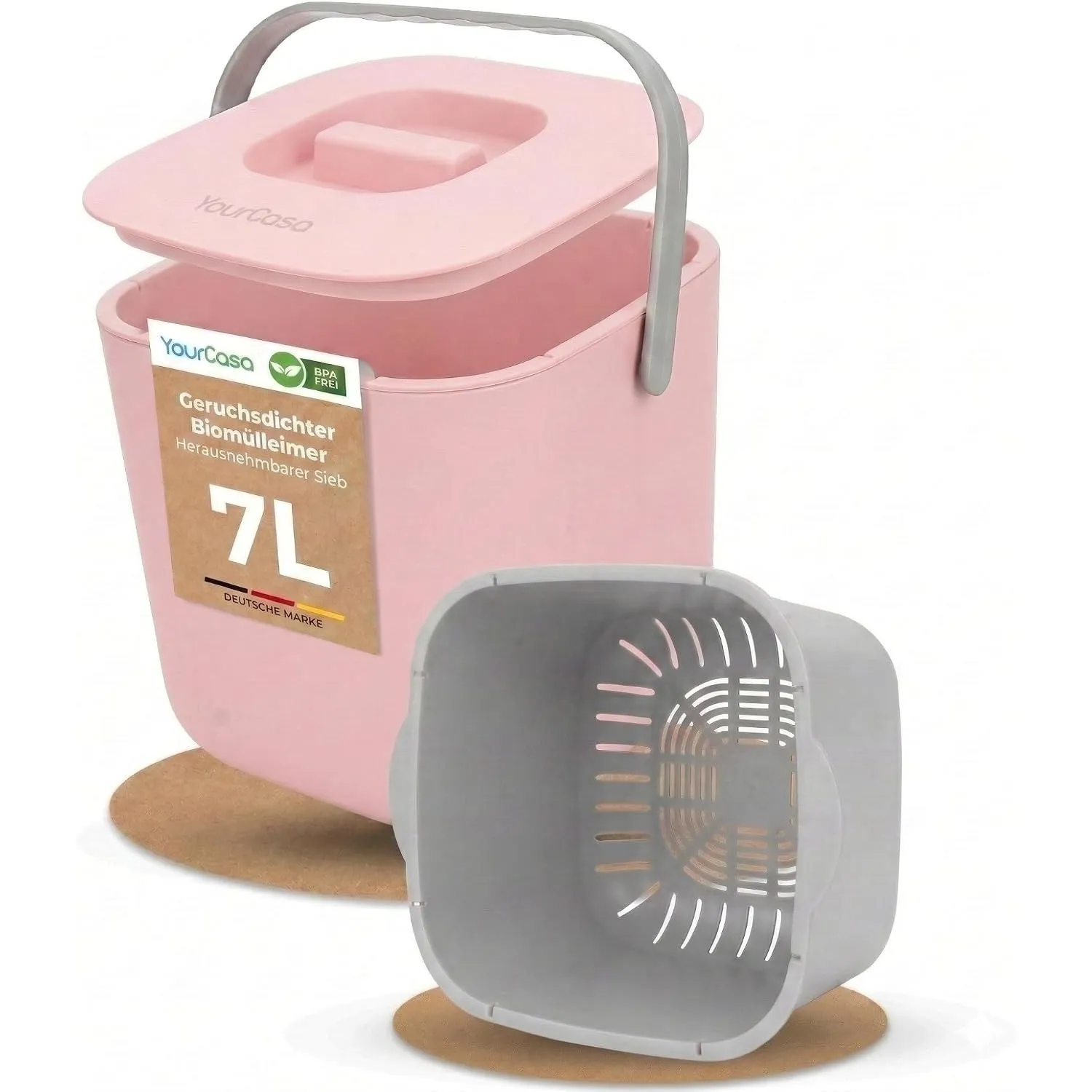 YourCasa Biomülleimer Küche 7L - Komposteimer mit herausnehmbarem Sieb & Deckel - geruchsdicht, spülmaschinenfest & ohn…