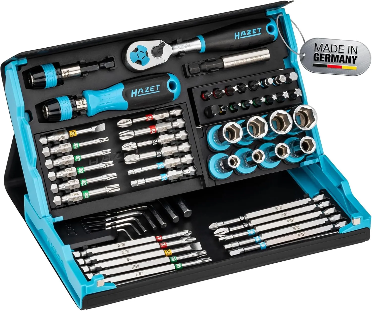 HAZET Smartcase Bit-Satz 2200SC-32 I 59-teilig, Antrieb: Sechskant 6,3 (1/4 Zoll), besonders viele Werkzeuge auf kleins…