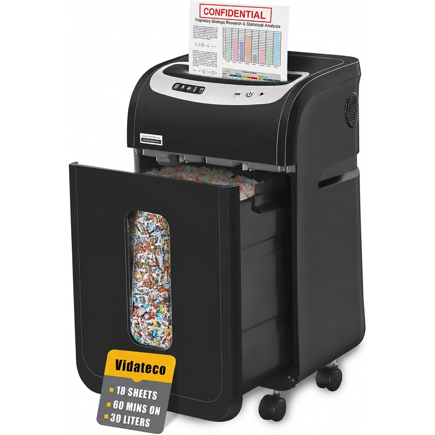 VidaTeco Aktenvernichter 18 Blatt Mikroschnitt P-4 30L 60min – 58dB Büro