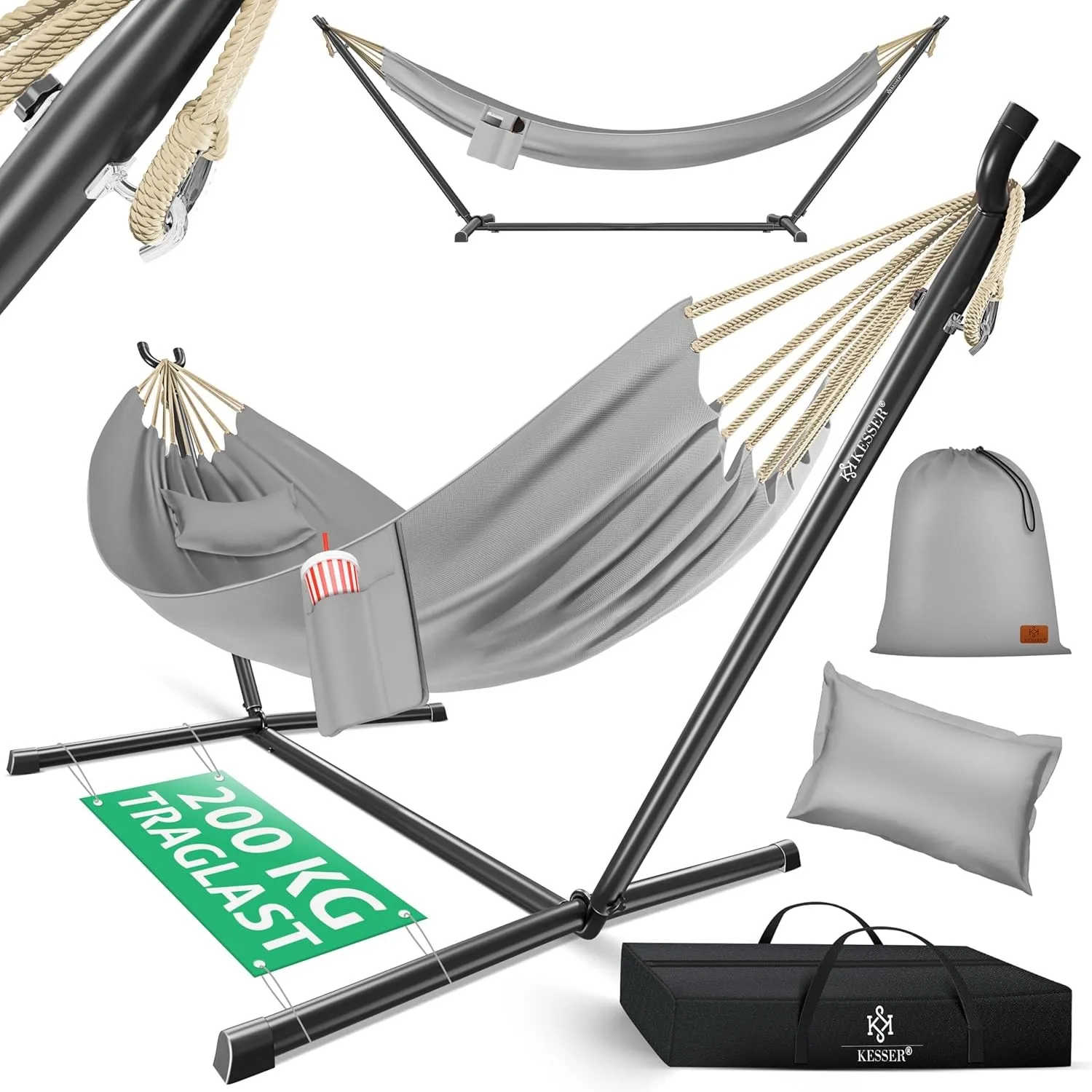 KESSER® Hängematte Lake mit Gestell, Doppel für 2 Personen, 200kg Belastbarkeit, Indoor & Outdoor, XXL Hängesessel, Gar…