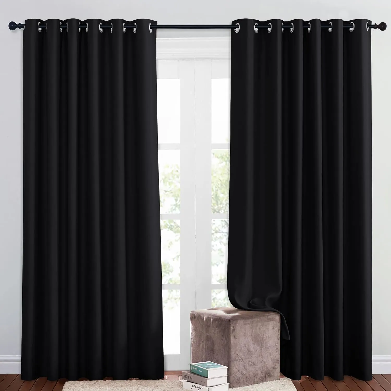 PONY DANCE Abdunkelnde Vorhänge für Schlafzimmer Übergardinen 2er Set H 210 x B 200 cm Ösenvorhang Blickdicht Extra Bre…