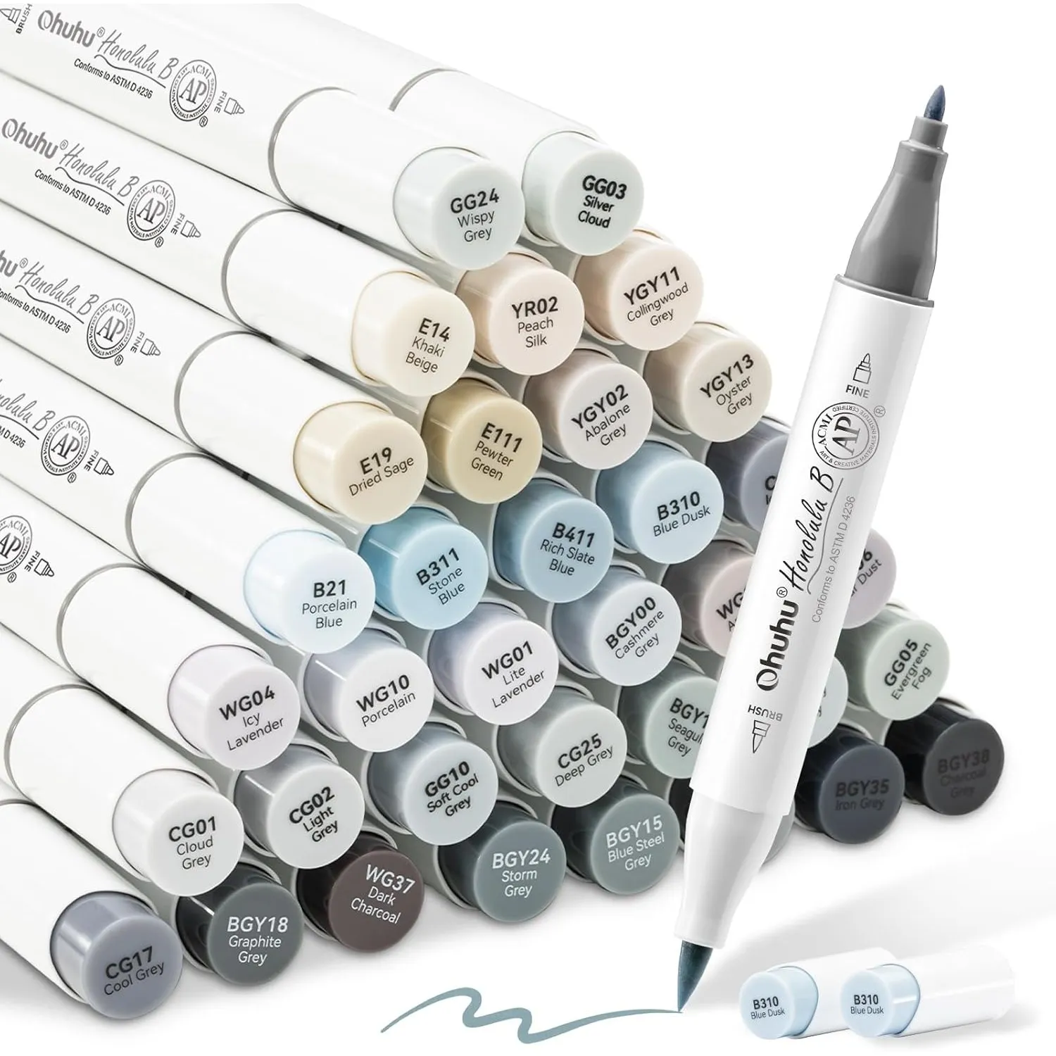 Ohuhu Graustufen Marker 36 Pinsel & Fein mit Mischer für Schattierung